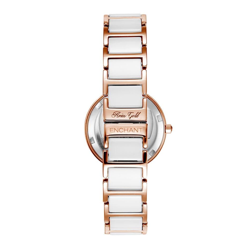 ARIES GOLD ENCHANT L 5037Z RG Women's Luxury Watch with White Ceramic Band - Elegant Timepiece for Office, Party & Special Occasions