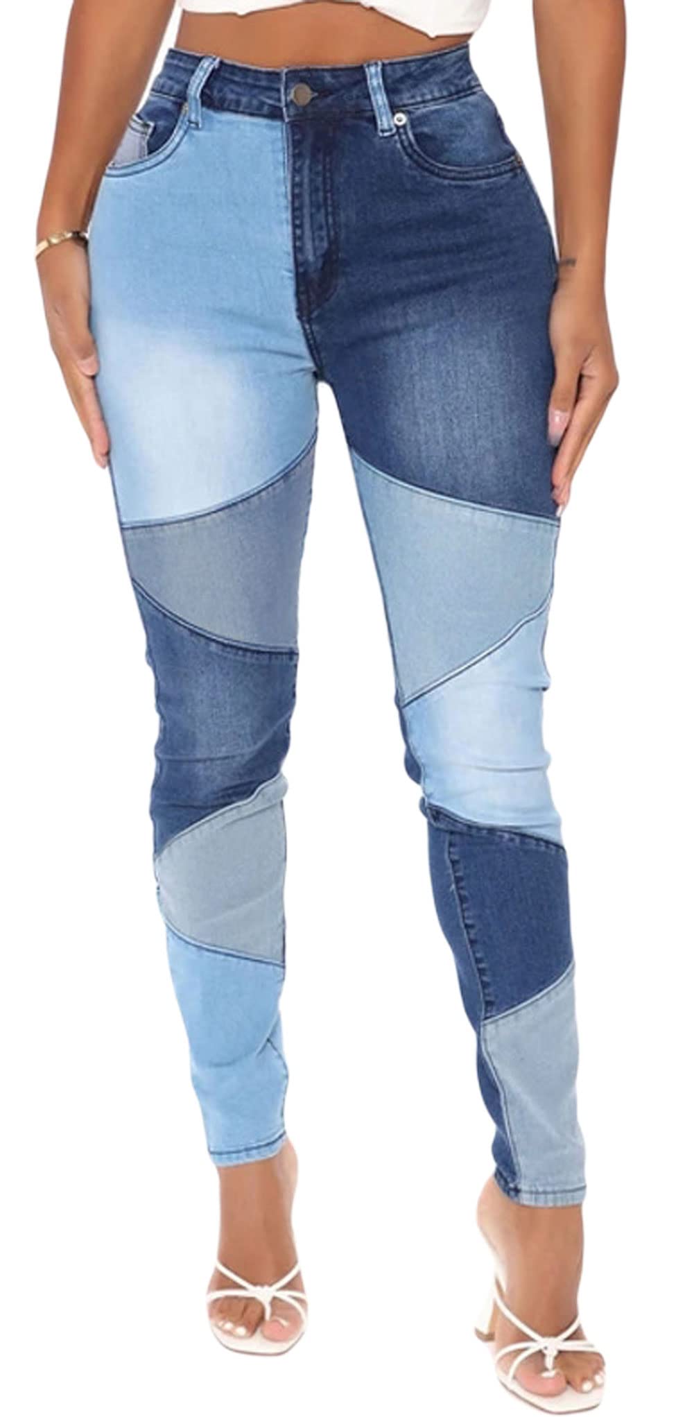 CHARTOU Women's High Waist Skinny Jeans - Stretch Denim Pants with Patchwork Design for Bodycon Fit | Perfect for Casual Wear, Date Night & Office Outfits