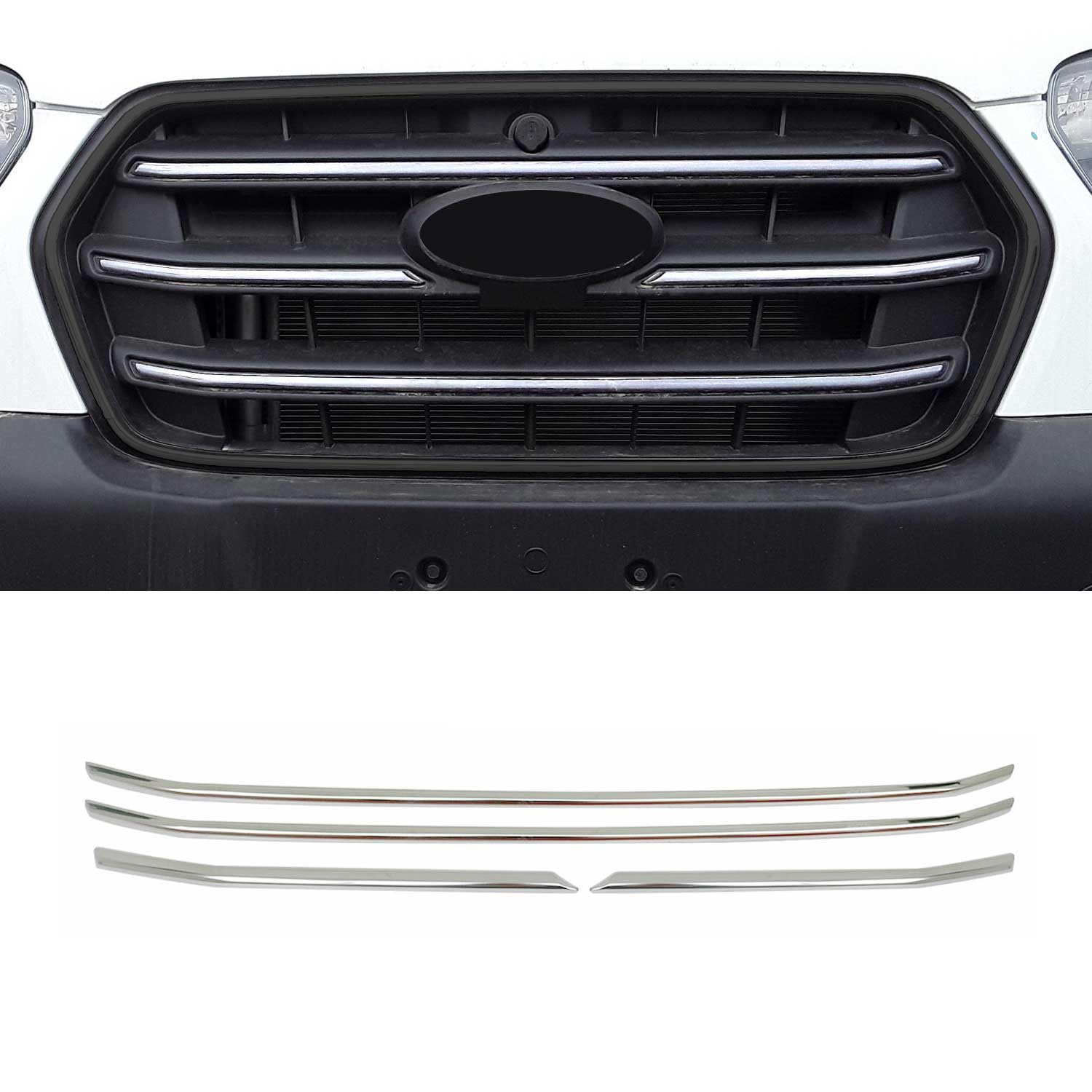OMAC Front Bumper Grill Trim Molding for Ford Transit 2021-2025 - Steel Silver 4 Piece Set | Durable Exterior Accessory for Van Customization & Protection