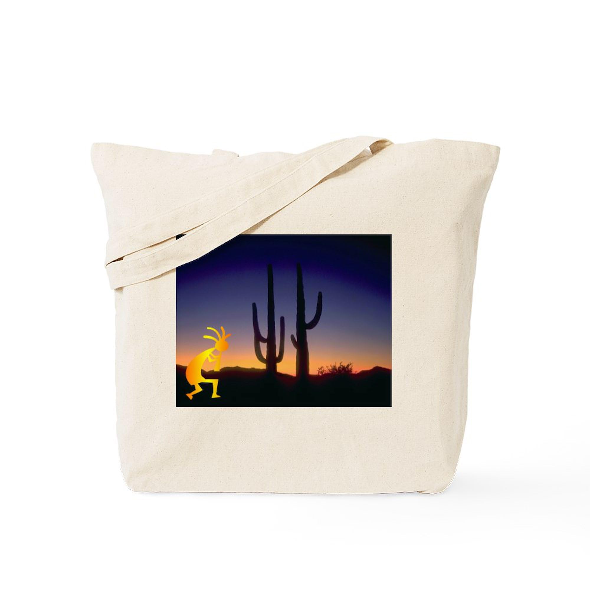 Cactus and Kokopelli Canvas Tote Bag - Natural Reusable Shopping Bag for Groceries, Beach, Work & Eco-Friendly Lifestyle