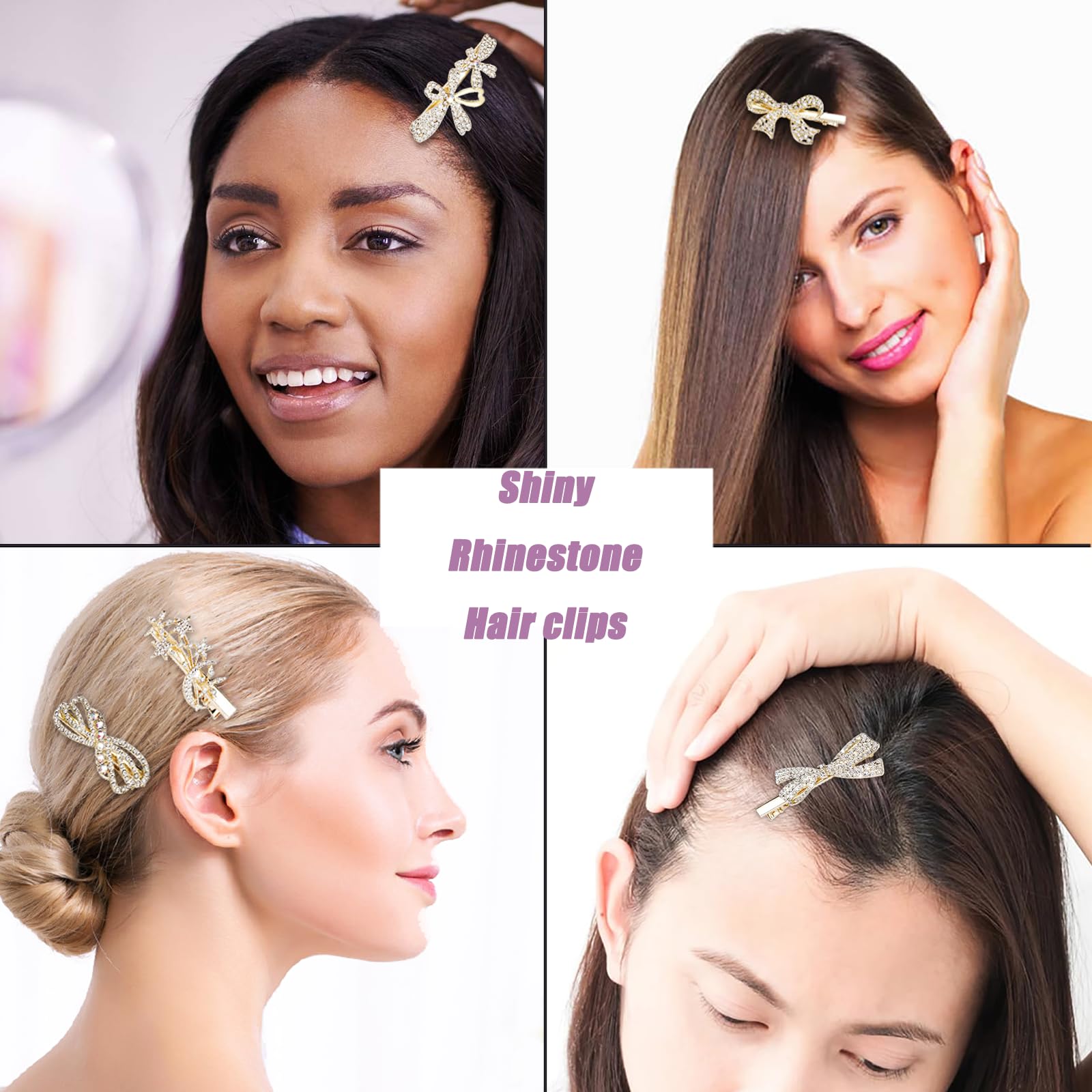 8Pcs Rhinestone Hair Clips for Women - Gold Alligator Hair Barrettes for Thin Hair, Wedding Hair Accessories for Bride, Girls Hair Clips - Perfect for Parties, Prom, Bridal Showers & Everyday Elegance