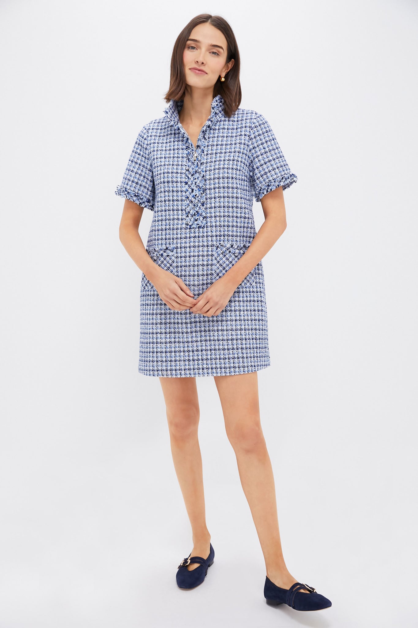 Blue Multi Tweed Ophelia Dress - Elegant Women's Vintage Style Dress for Parties, Weddings & Special Occasions
