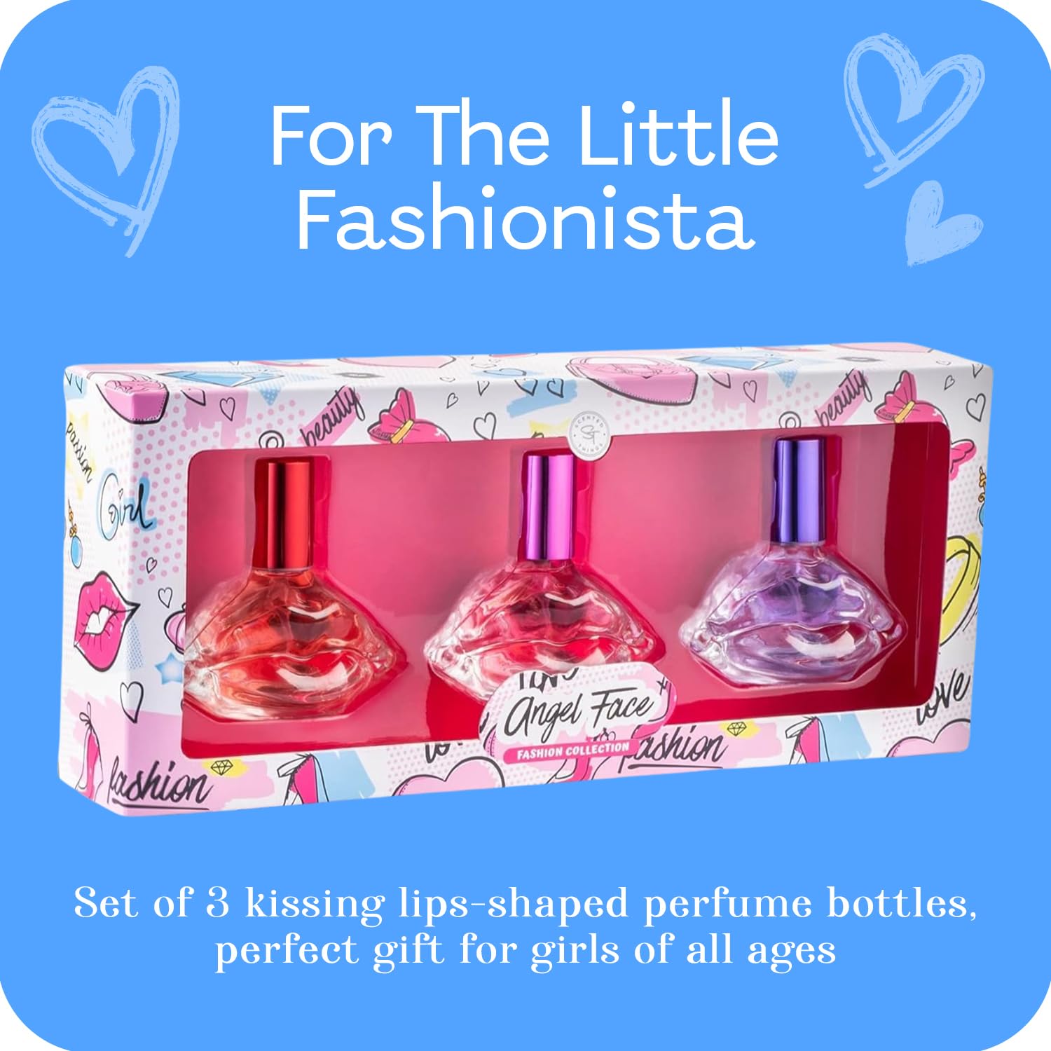 Angel Face Perfume Gift Set for Teen Girls 10-12 Years Old - 3 Kissing Lips-Shaped Body Sprays | Sweet Floral Fragrance Collection for Kids & Teens | Perfect Birthday Gift, Christmas Present & Special Occasion Gift for Daughters