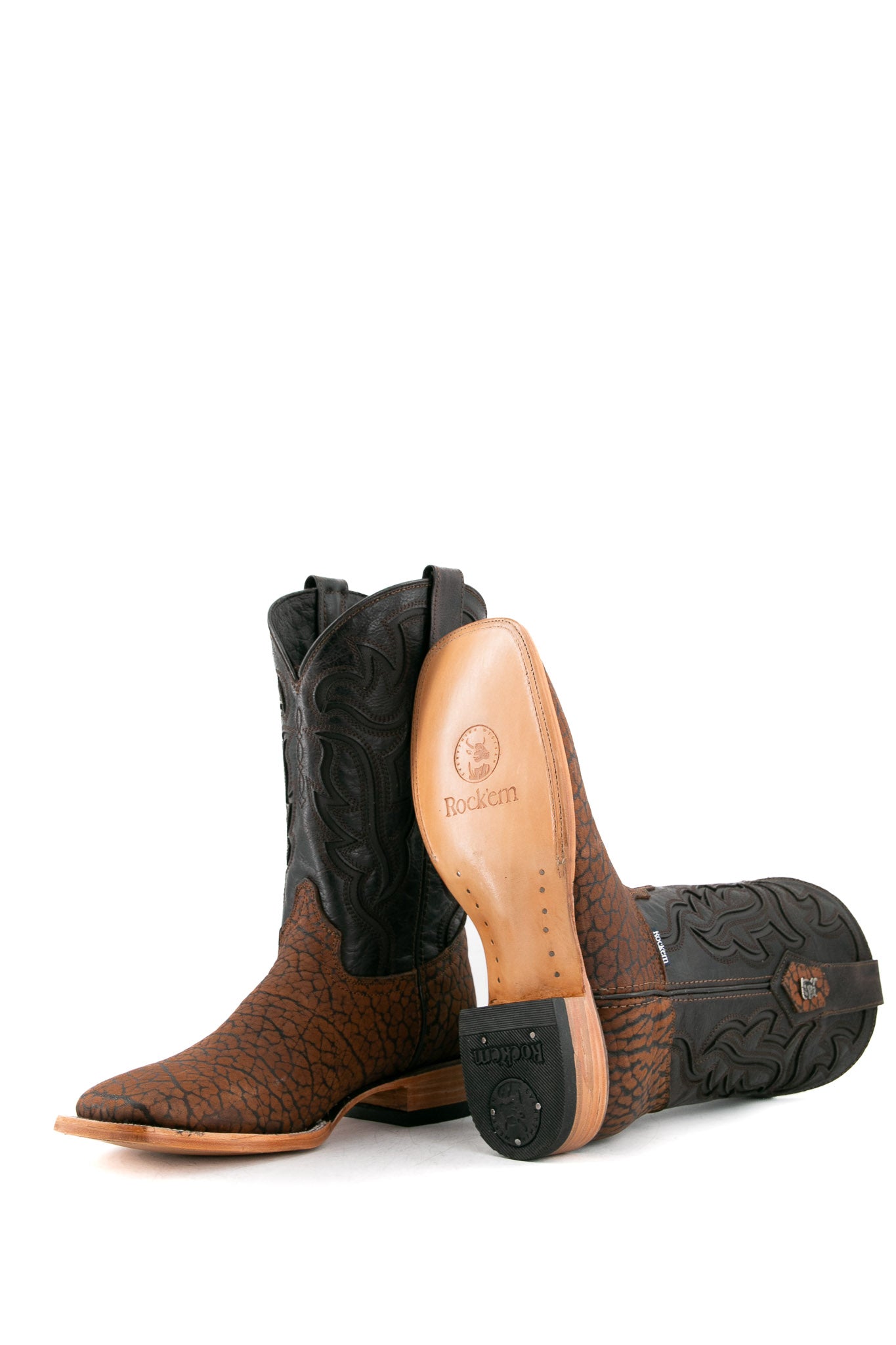Premium Rock'em Bull Neck Square Toe Cowboy Boots for Men - Genuine Leather Western Riding Boots with Comfortable Cushion - Perfect for Country Dancing, Rodeo Events & Outdoor Adventures