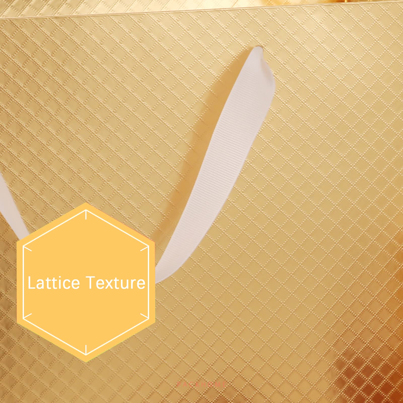 Premium Gold Gift Bags with Handles - 12 Pack 13x5x10 Inch Large Glossy Lattice Texture Gift Bags for Birthdays, Weddings, Christmas & Party Favors - Elegant Gift Packaging for Any Occasion