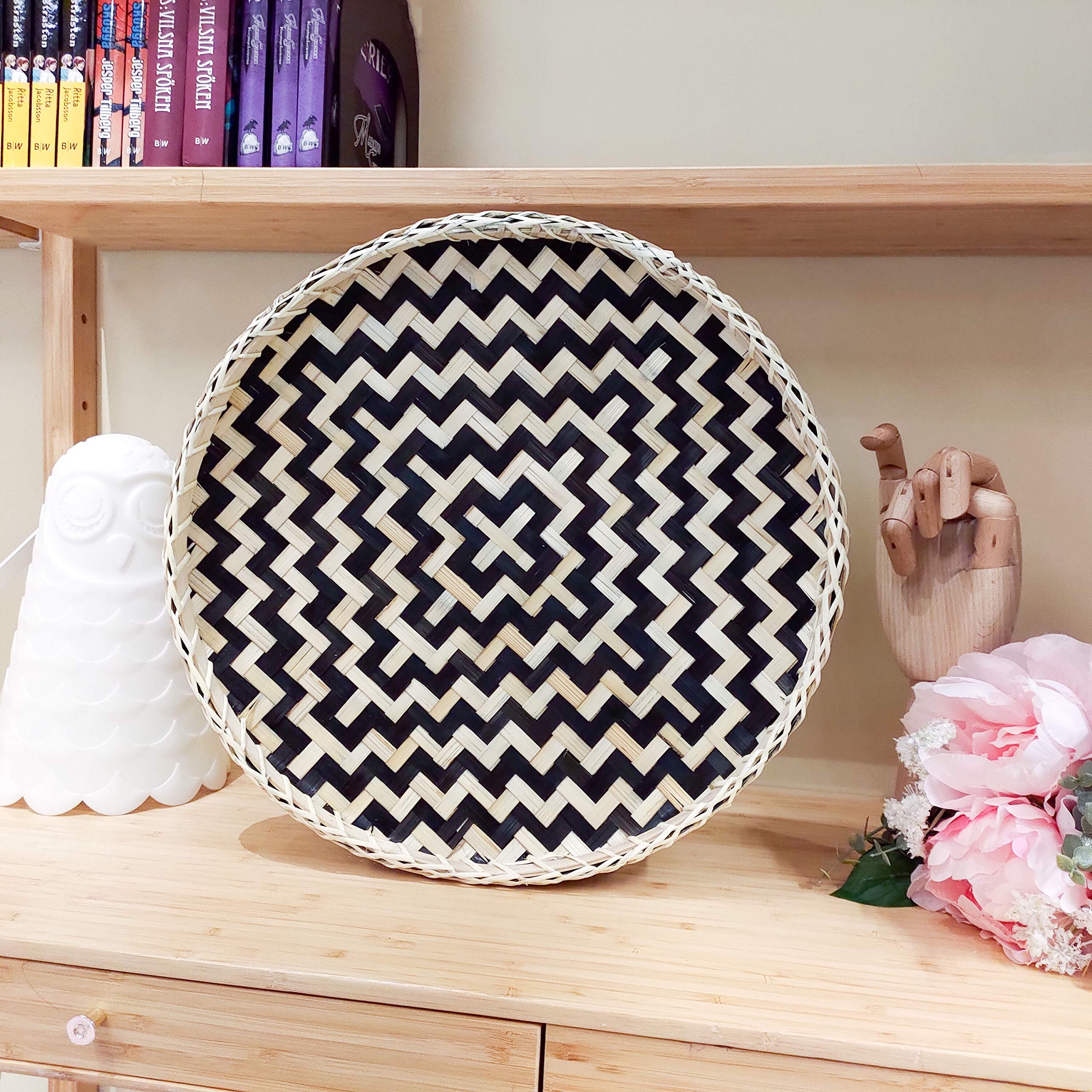 Elegant Round Decorative Serving Tray - 13.8 Inch Black Square Cross Design - Perfect for Snacks, Appetizers, and Party Serving - Ideal for Home, Kitchen, and Entertaining