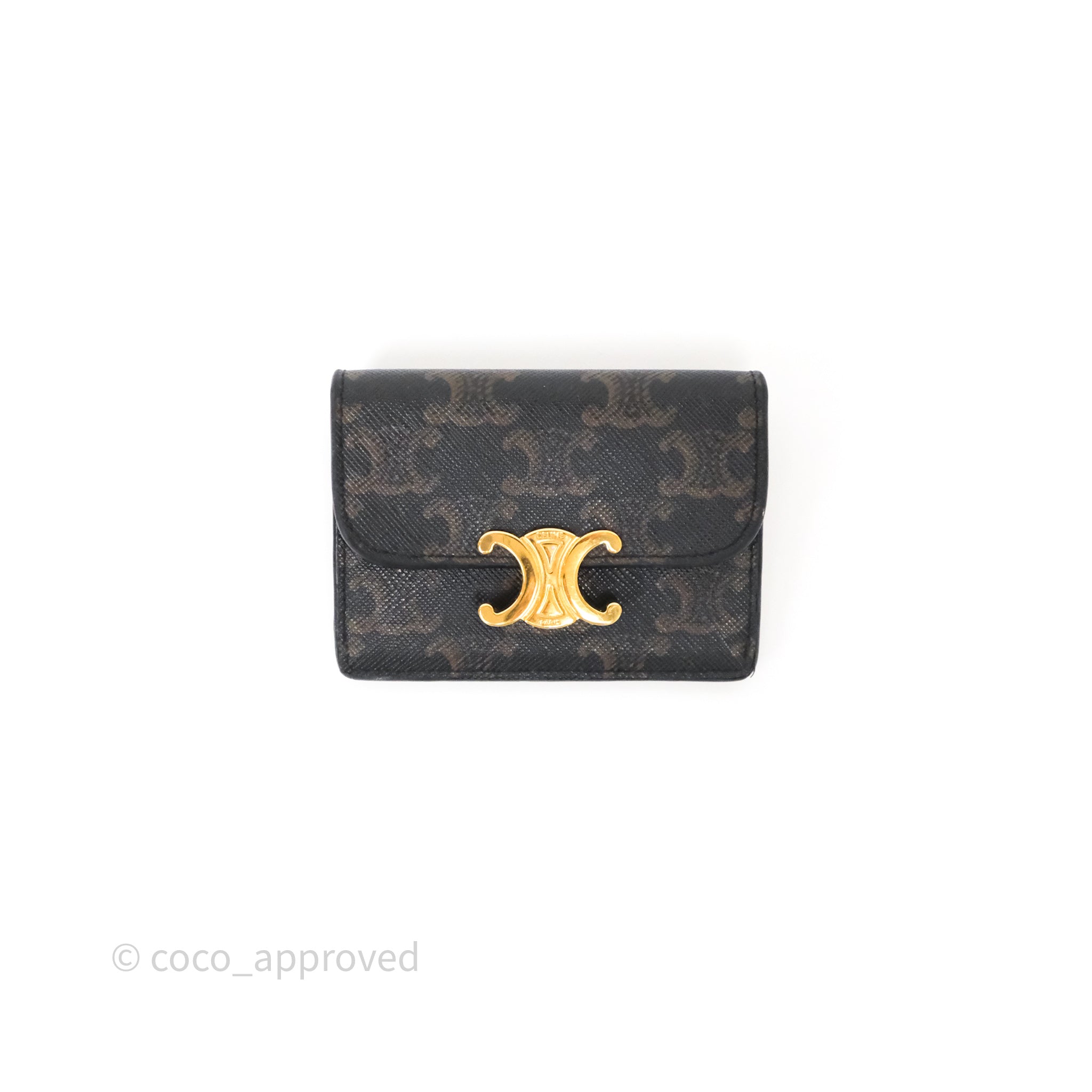 Celine Triomphe Canvas Card Holder with Flap - Tan Leather Wallet for Women | Perfect for Everyday Use & Travel Essentials