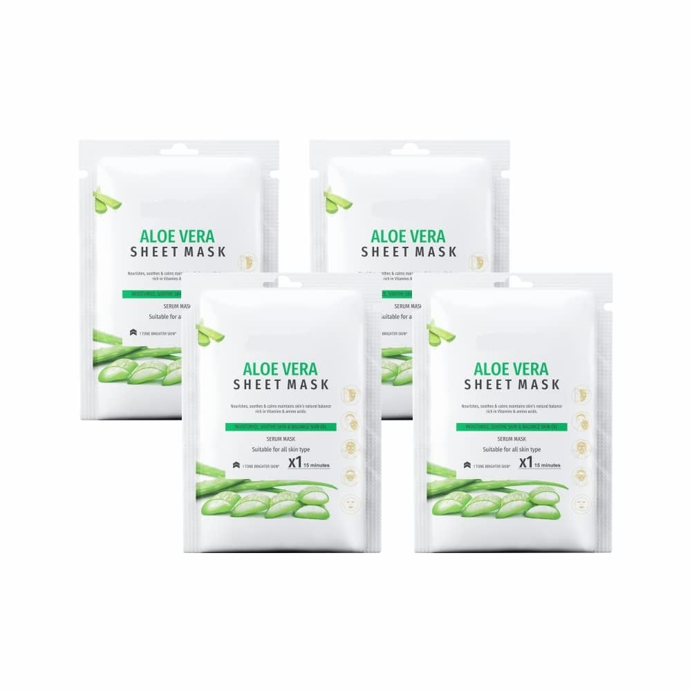 Jippco Aloe Vera Face Sheet Mask for All Skin Types - Hydrating, Soothing & Deep Cleansing with Serum - Oil Control & Skin Repair for Soft, Healthy Skin - Men & Women (Pack of 1) - Perfect for Daily Skincare Routine, Spa Day & Post-Sun Care