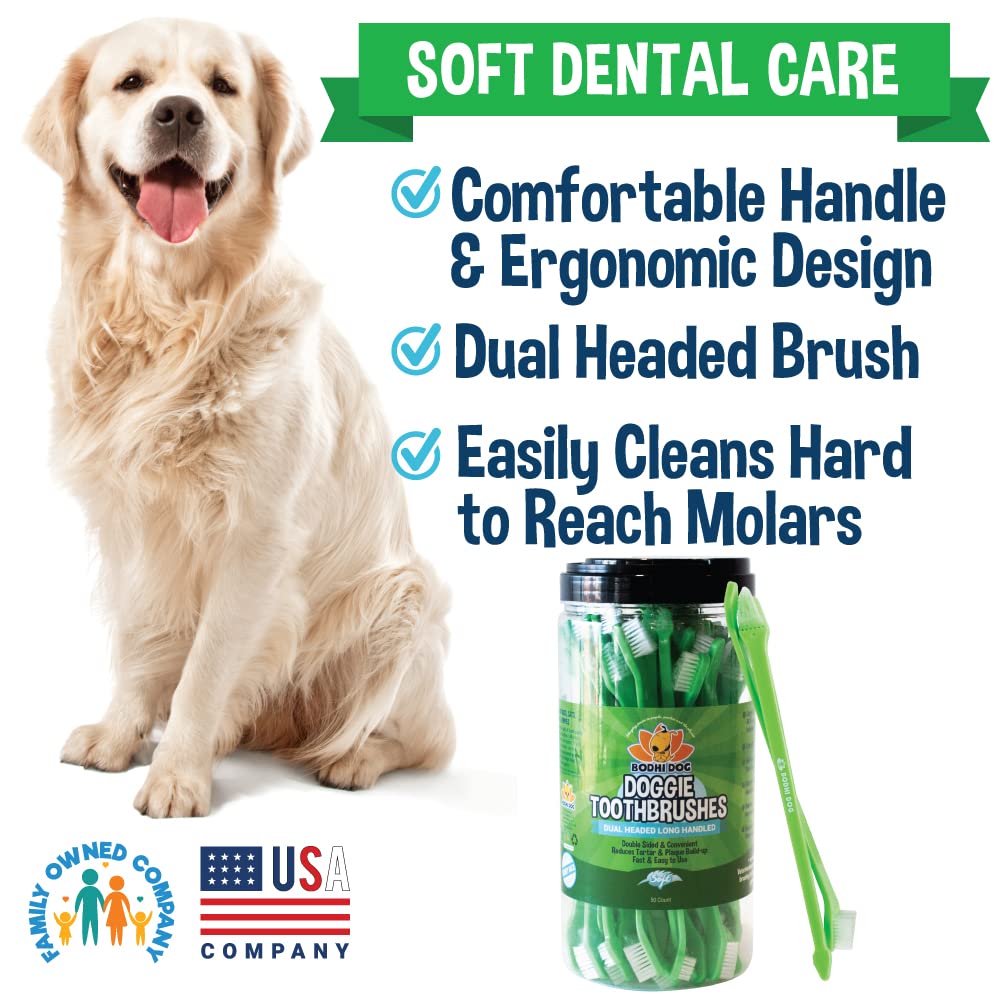 Bodhi Dog 50 Pack Dual Headed Toothbrushes & Dental Gel - Pet Dental Care Kit for Dogs