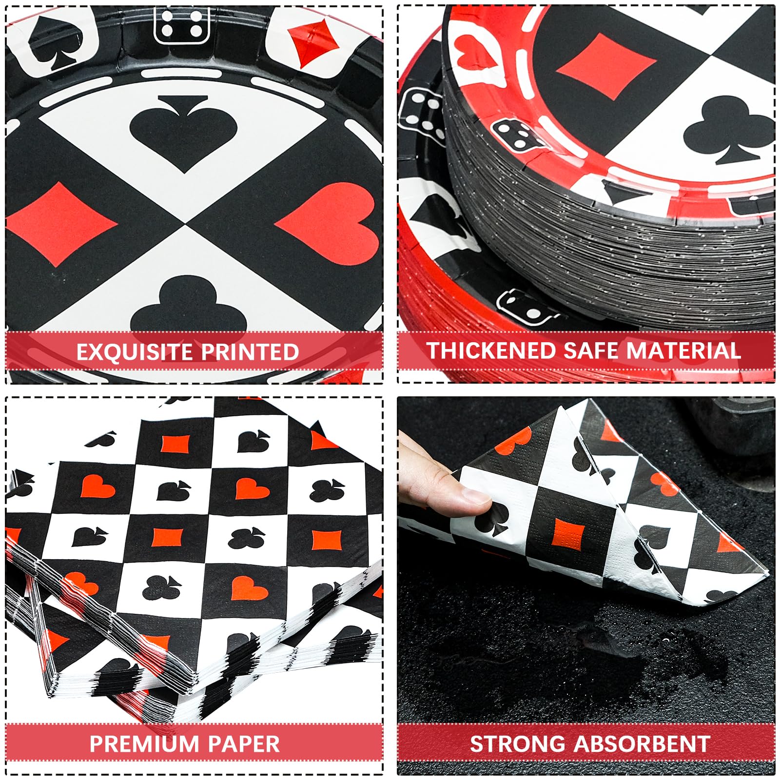 180PCS Casino Party Supplies Set - Poker Themed Paper Plates & Napkins Kit for 60 Guests | Includes Dinner Plates, Dessert Plates & Napkins | Perfect for Casino Night, Poker Club Events & Birthday Party Decorations | Ideal for Themed Parties, Game Nights & Special Celebrations