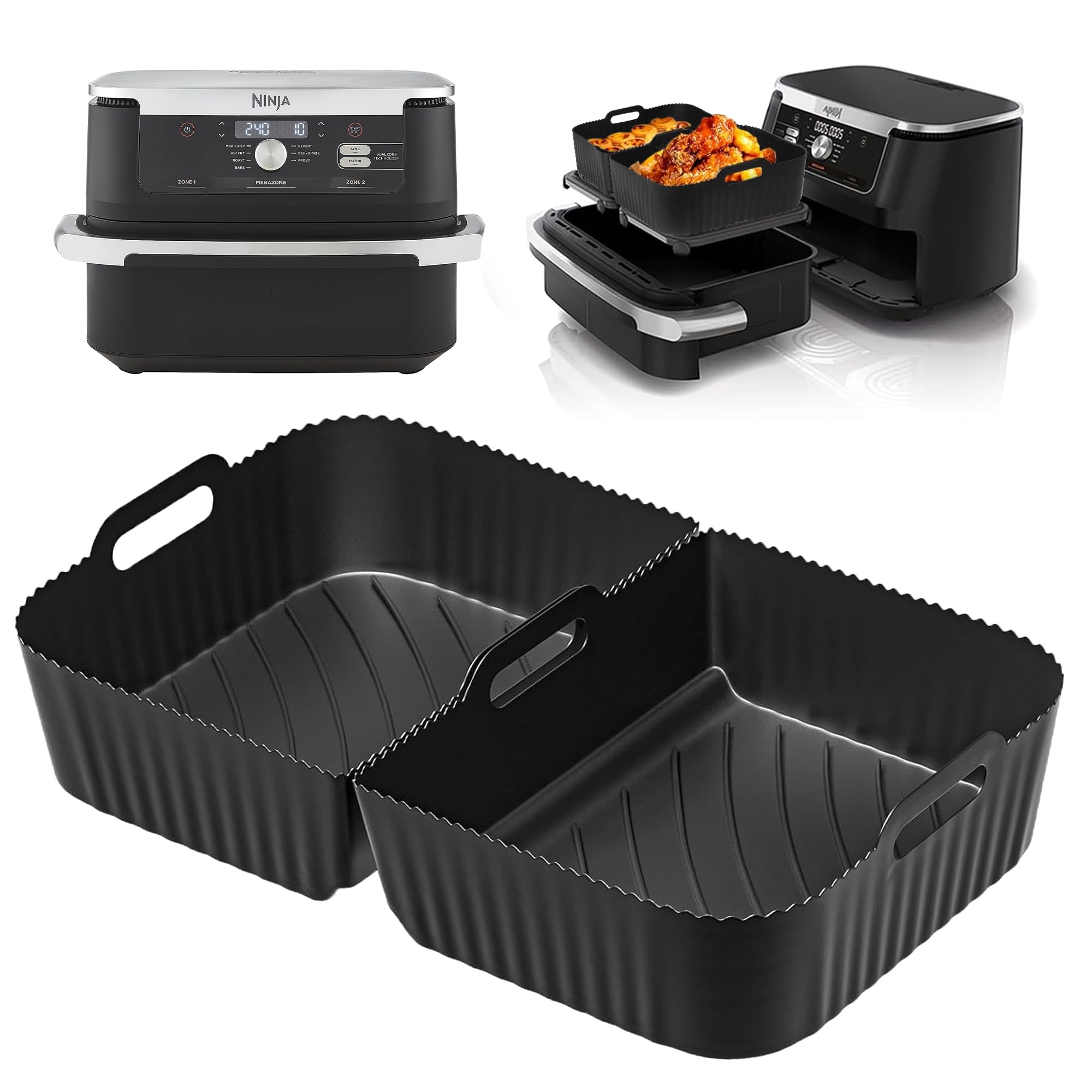 Pietuley Large Silicone Air Fryer Liners for Ninja FlexDrawer AF500UK - Non-Stick, Reusable Accessories for Ninja Foodi Dual Air Fryer 10.4L - Perfect for Roasting, Baking & Frying with Easy Cleanup