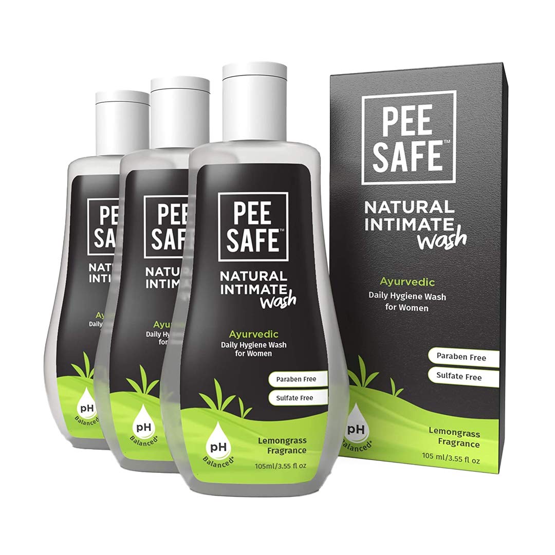 Pee Safe Intimate Wash for Women - Natural Ayurvedic Formula with Lemongrass Fragrance, 100% Alcohol-Free, Tea Tree Essential Oil - Prevents Itchiness, Irritation & Dryness - 105ml (Pack of 3) | Ideal for Daily Feminine Hygiene & Sensitive Skin Care