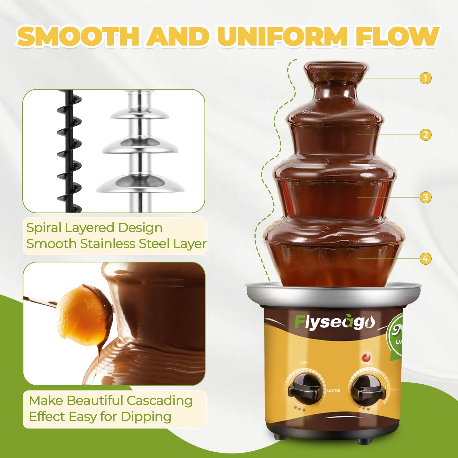 4-Tier Chocolate Fountain Machine - Professional Fondue Fountain with Easy Cleaning for Hot Chocolate, Nacho Cheese & More | Perfect for Parties, Weddings, Events & Catering