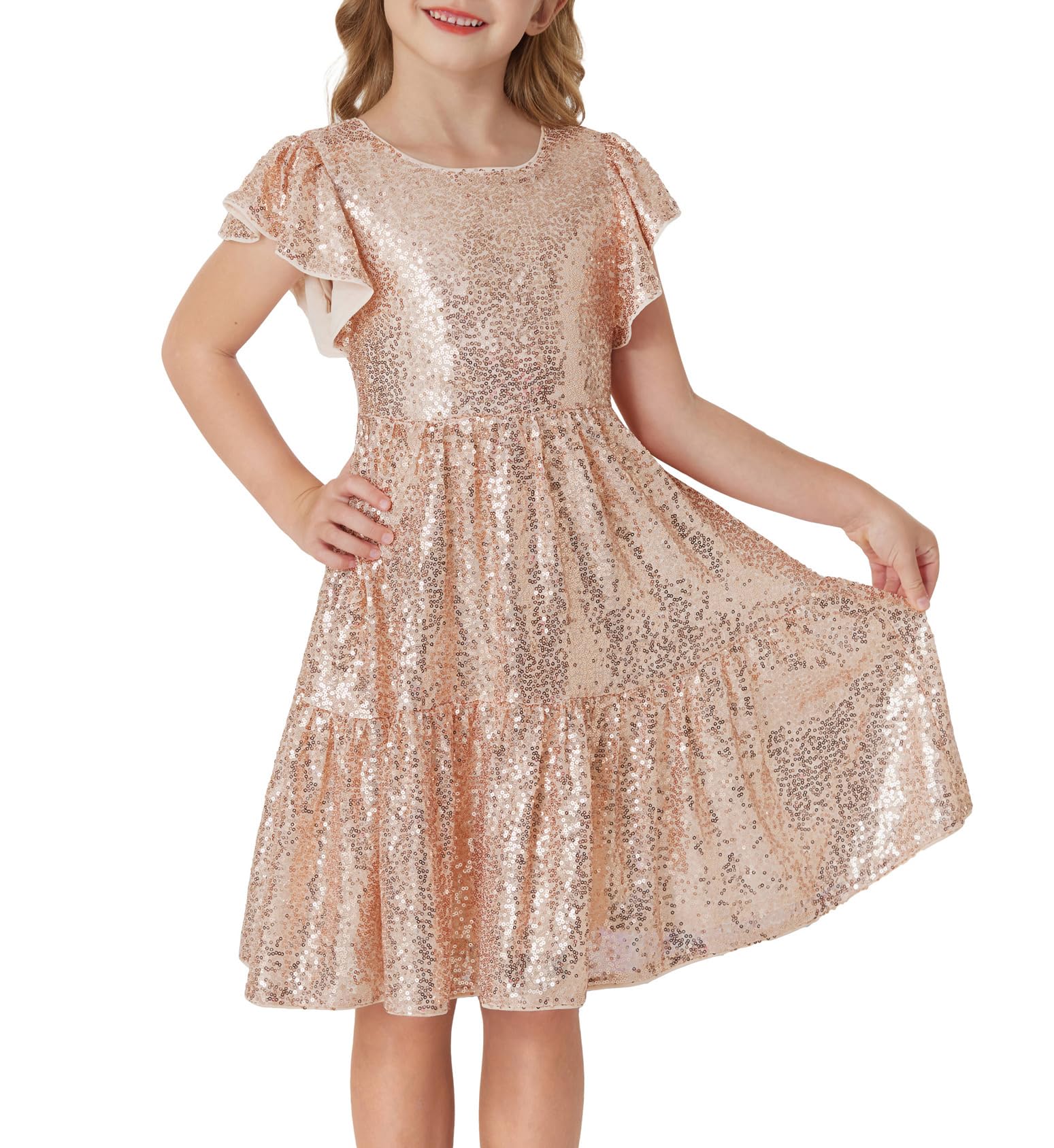 GRACE KARIN Girls Sequin Party Dress for Birthday, Prom, Formal Events - Elegant Ruffle Midi Dress for Ages 5-14 Years | Perfect for Special Occasions, Dance Recitals & Holiday Celebrations