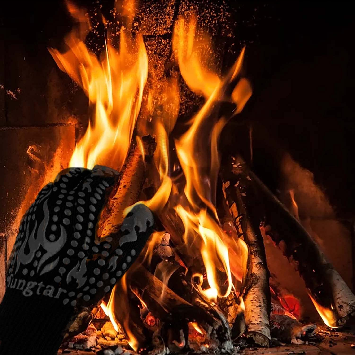 Heat Resistant Oven Gloves with Fingers - 1472℉ BBQ & Grill Mitts, 14