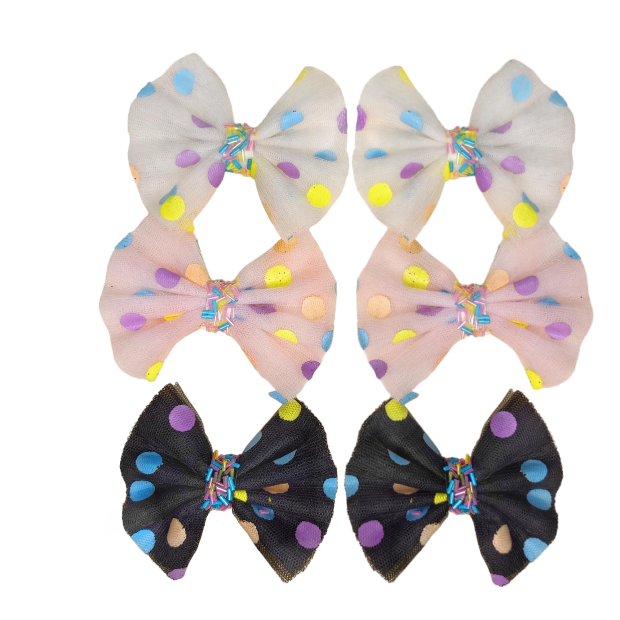Pastel Multicolor Polka Dot Hair Bows for Girls - Yellow, White, Pink, Purple, Black & Blue Hair Clips (6-Pack) | Perfect for School, Parties & Everyday Accessories