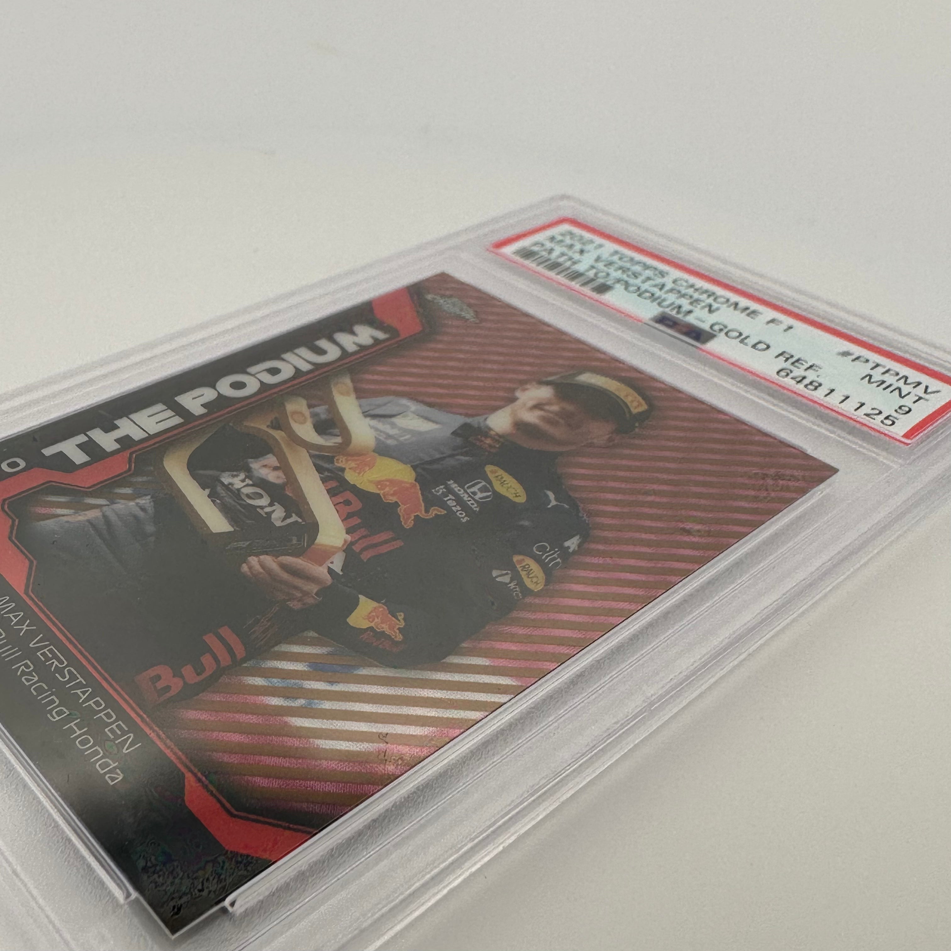 PSA 9 27/50 MAX VERSTAPPEN PTPM PATH TO THE PODIUM GOLD REFRACTOR - Rare Trading Card for Collectors & F1 Fans - Perfect for Display, Investment & Racing Memorabilia Collections