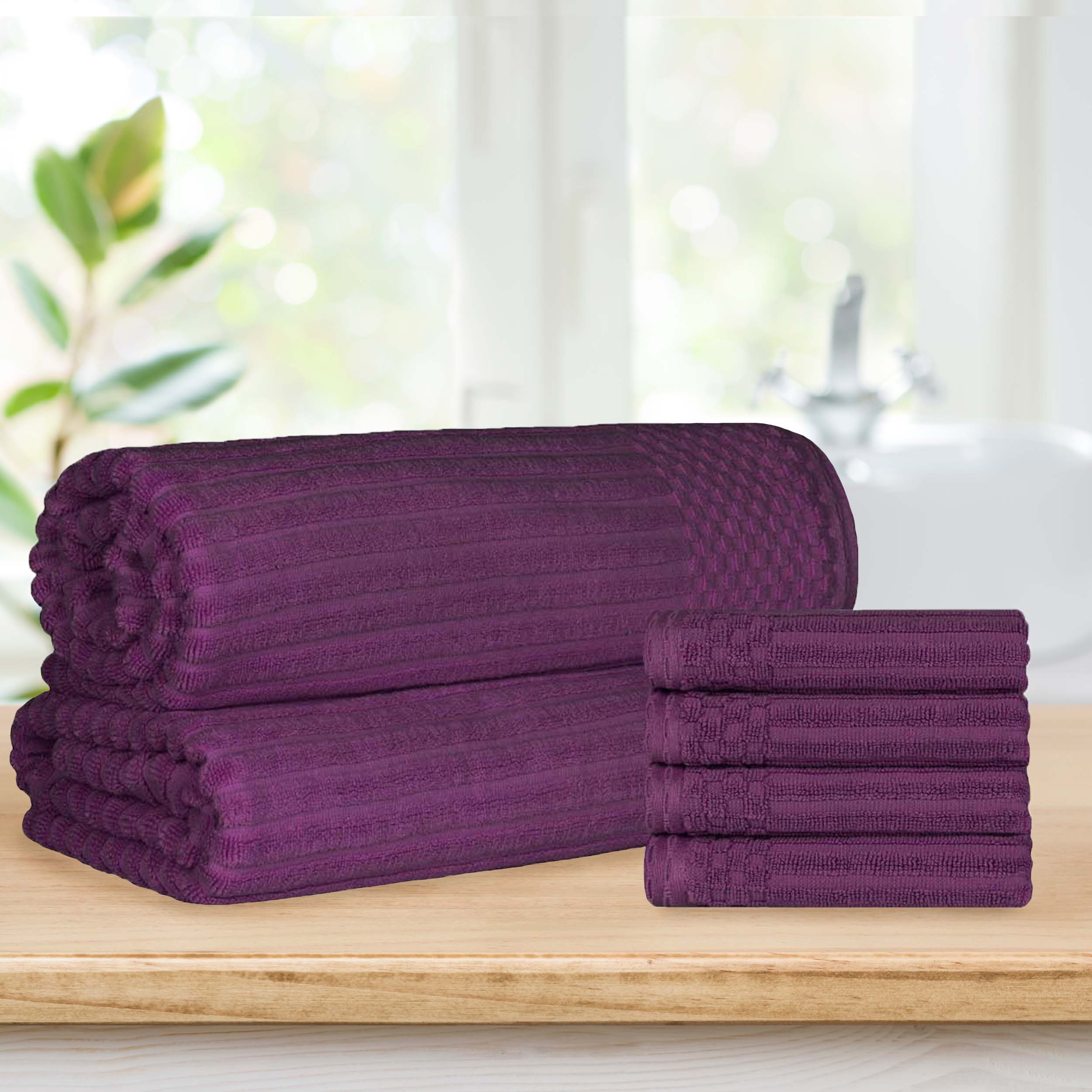 Premium Soho Ribbed Textured Cotton Hand Towels & Bath Sheets Set - Ultra Absorbent, Soft & Quick-Drying - Perfect for Bathroom, Spa, Gym & Guest Use