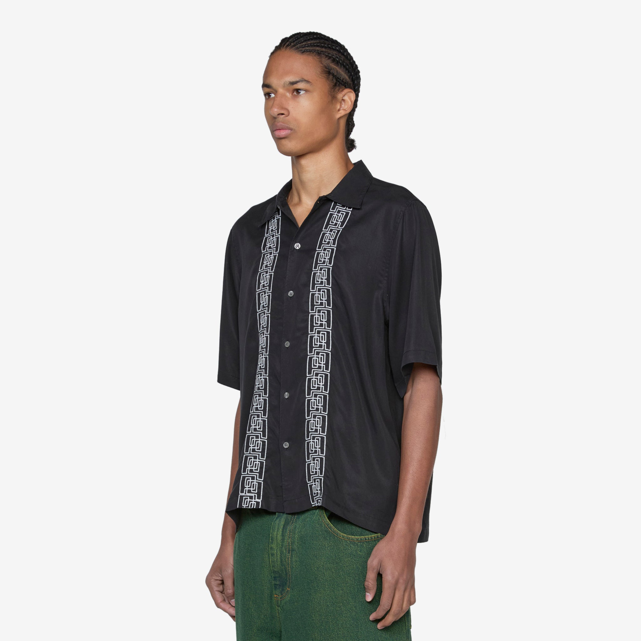 Men's Double P Black & White Bowling Shirt - Retro Style for Bowling Leagues, Parties & Casual Wear