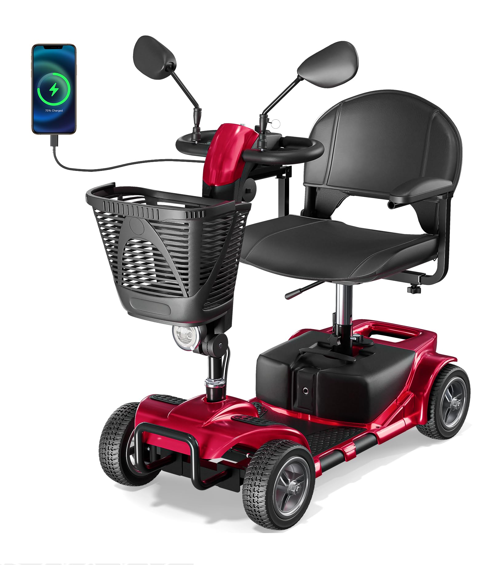 Best Foldable 4-Wheel Mobility Scooter for Seniors & Adults - Electric Powered Handicap Scooter with Comfort Seat | Indoor & Outdoor Use for Shopping, Travel & Daily Mobility