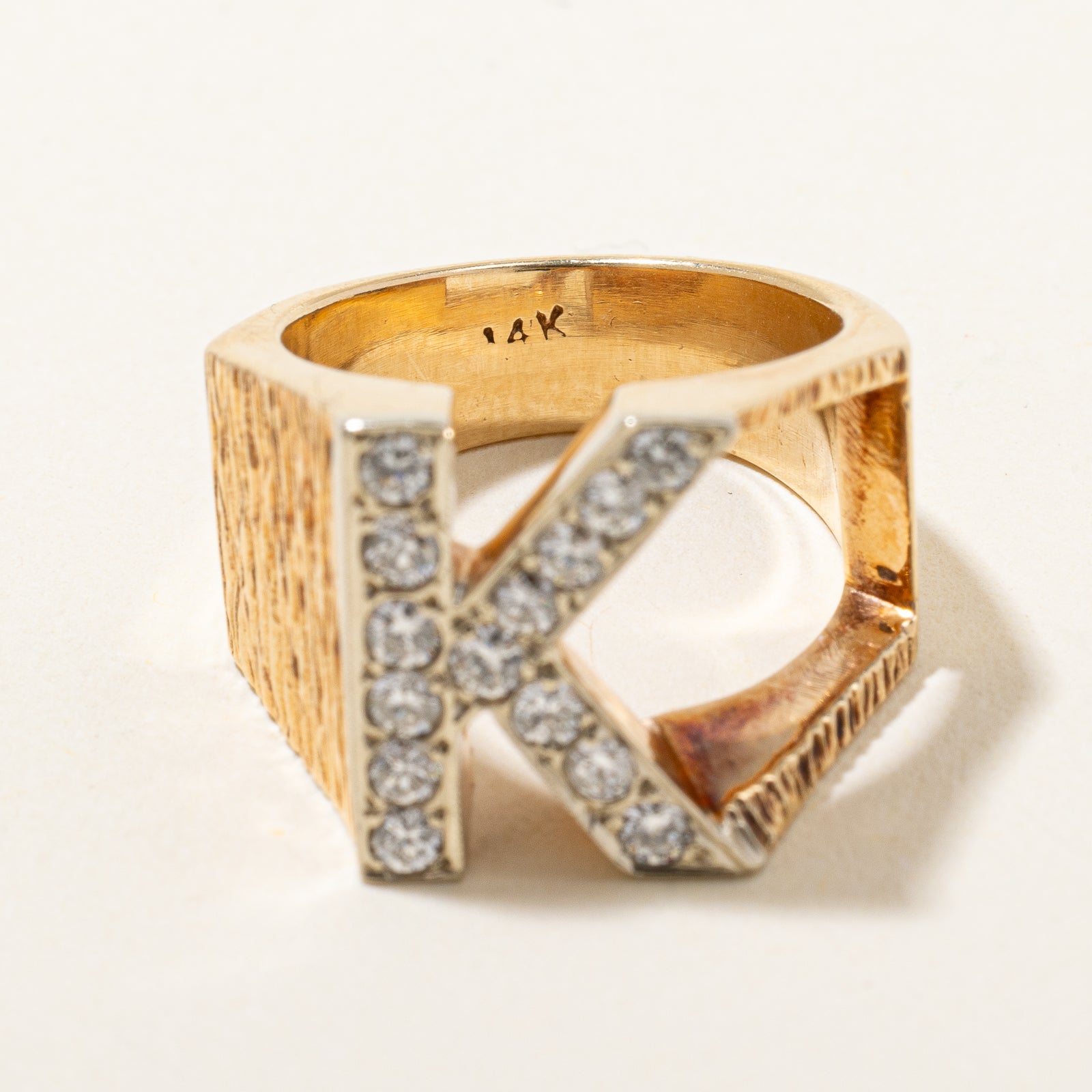 Diamond 'K' Initial Ring | 0.42ctw | Size 4 | 14K Gold Personalized Name Ring for Women | Perfect Gift for Birthday, Anniversary & Valentine's Day