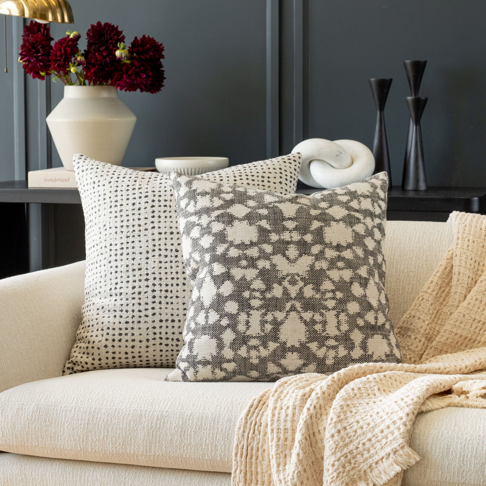Astrid 20x20 Decorative Throw Pillow Cover - Soft Domino Pattern Cushion for Sofa, Bed, Living Room & Home Decor
