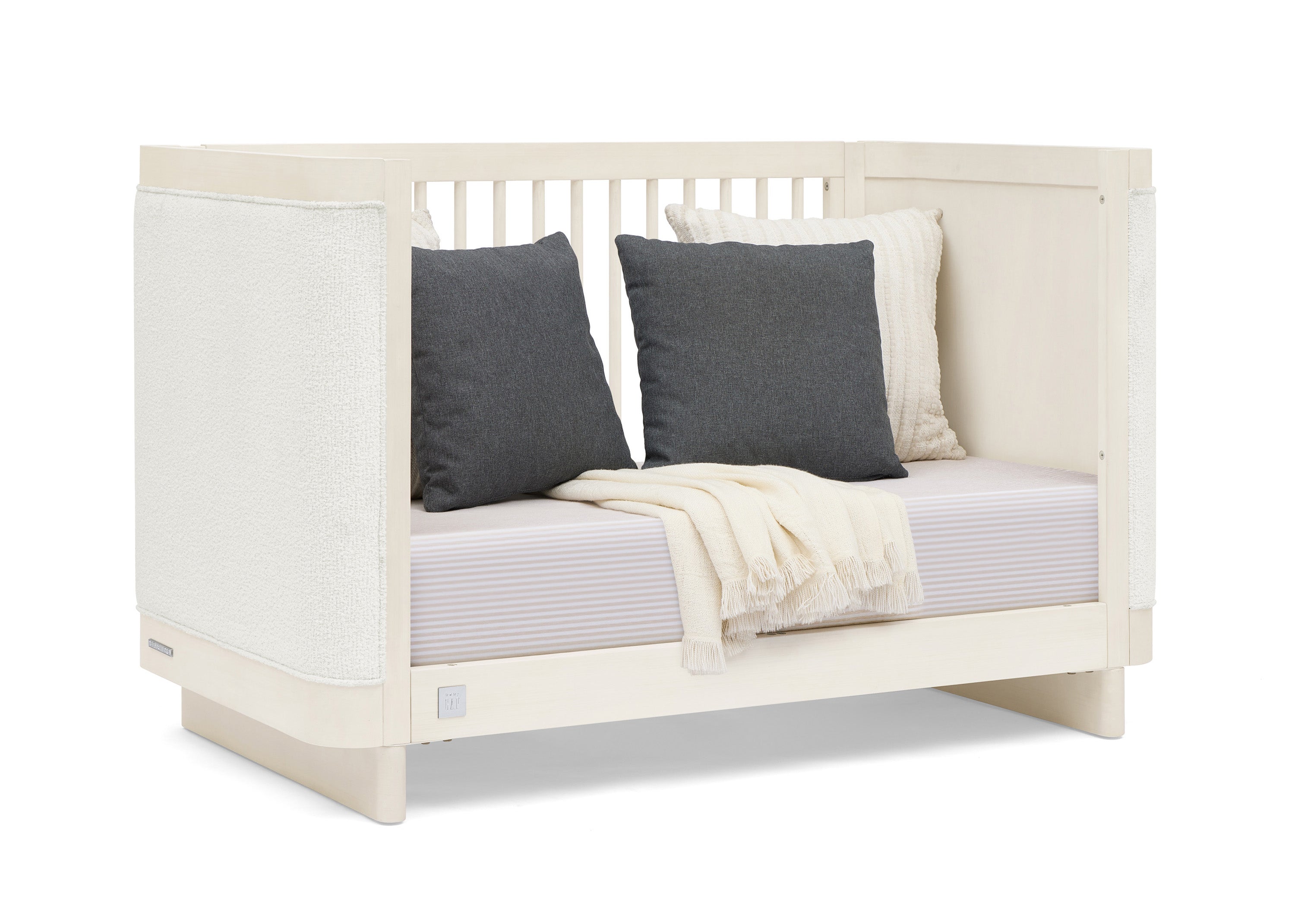 Callie 4-in-1 Convertible Upholstered Baby Crib with Toddler Bed Conversion - Modern Nursery Furniture for Newborns to Kids | Perfect for Small Spaces & Shared Rooms
