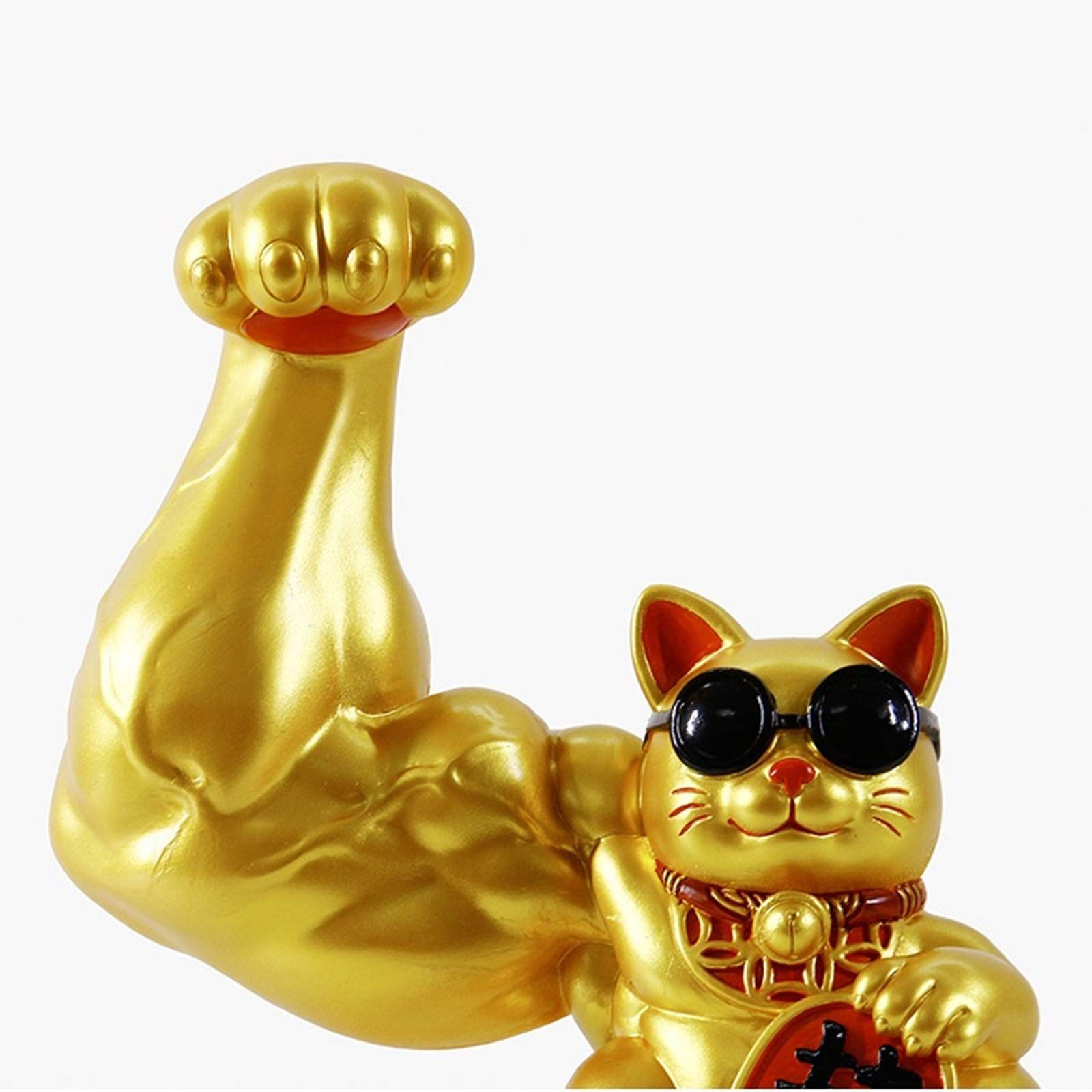 Gold Lucky Cat Statue - Fortune Welcoming Wealth Decoration for Home & Office | Strong Giant Arm Muscle Arm Opening Gift | Perfect for Feng Shui, Desk Decor & Good Luck Gifts