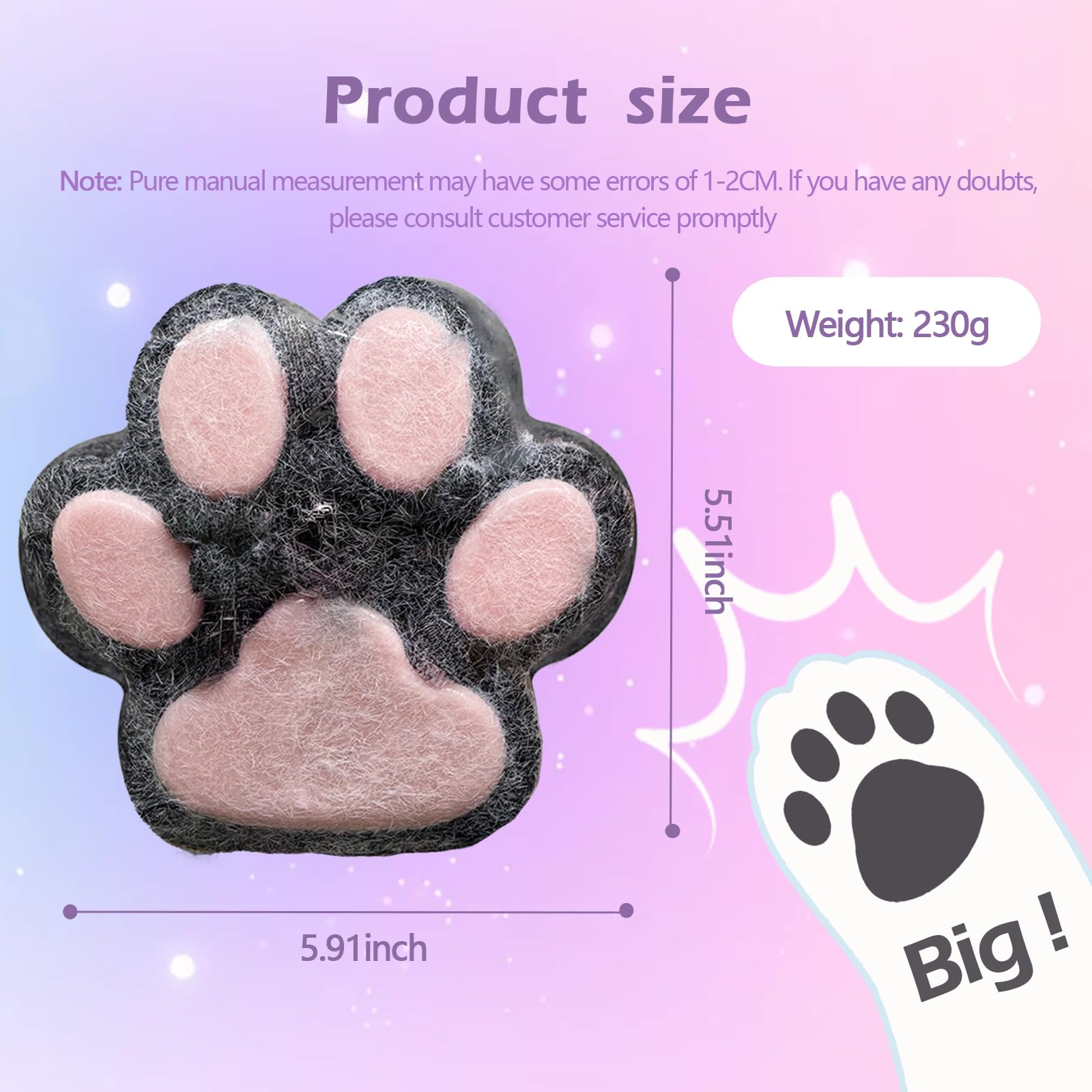 Giant Soft Cat Paw Squishy Toy for Kids & Adults - Stress Relief Fidget Toy, Super Soft & Fluffy Squeeze Sensory Toy for Anxiety Relief (Black & Pink) - Perfect for Home, Office & Travel Stress Relief
