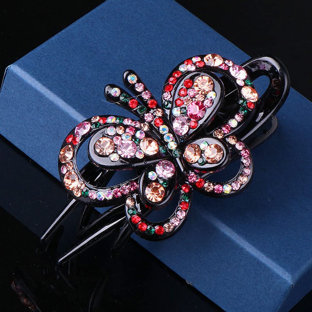 Yusier 4PCS Floral Rhinestone Butterfly Hair Clips - Elegant Ponytail & Duckbill Hair Clips for Women, Perfect for Weddings, Parties & Everyday Styling
