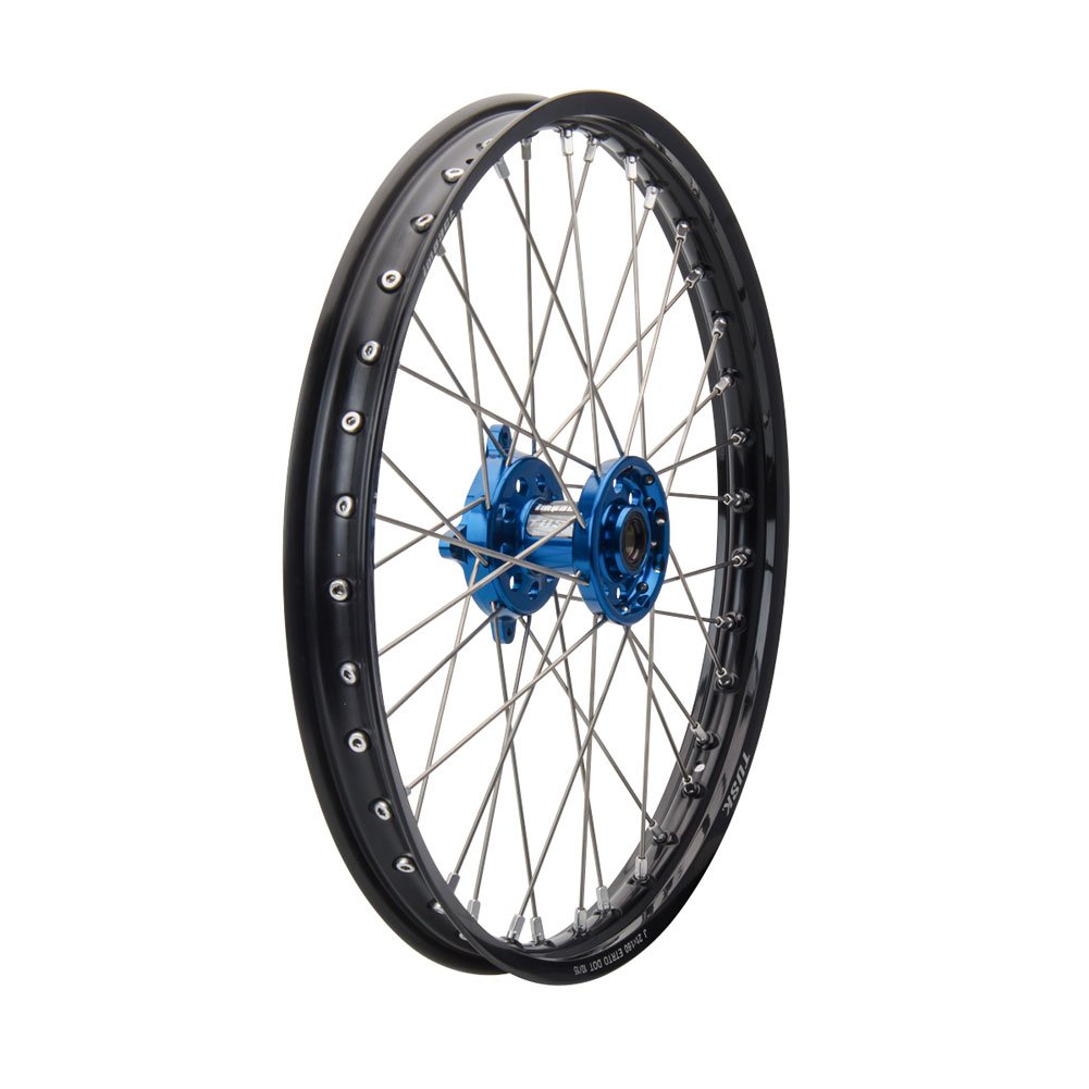 Tusk Impact Complete Front Wheel 21x1.60 - Black Rim, Silver Spokes, Blue Hub for GASGAS EX 250F (2021-2025) | Dirt Bike & Off-Road Motorcycle Replacement Part