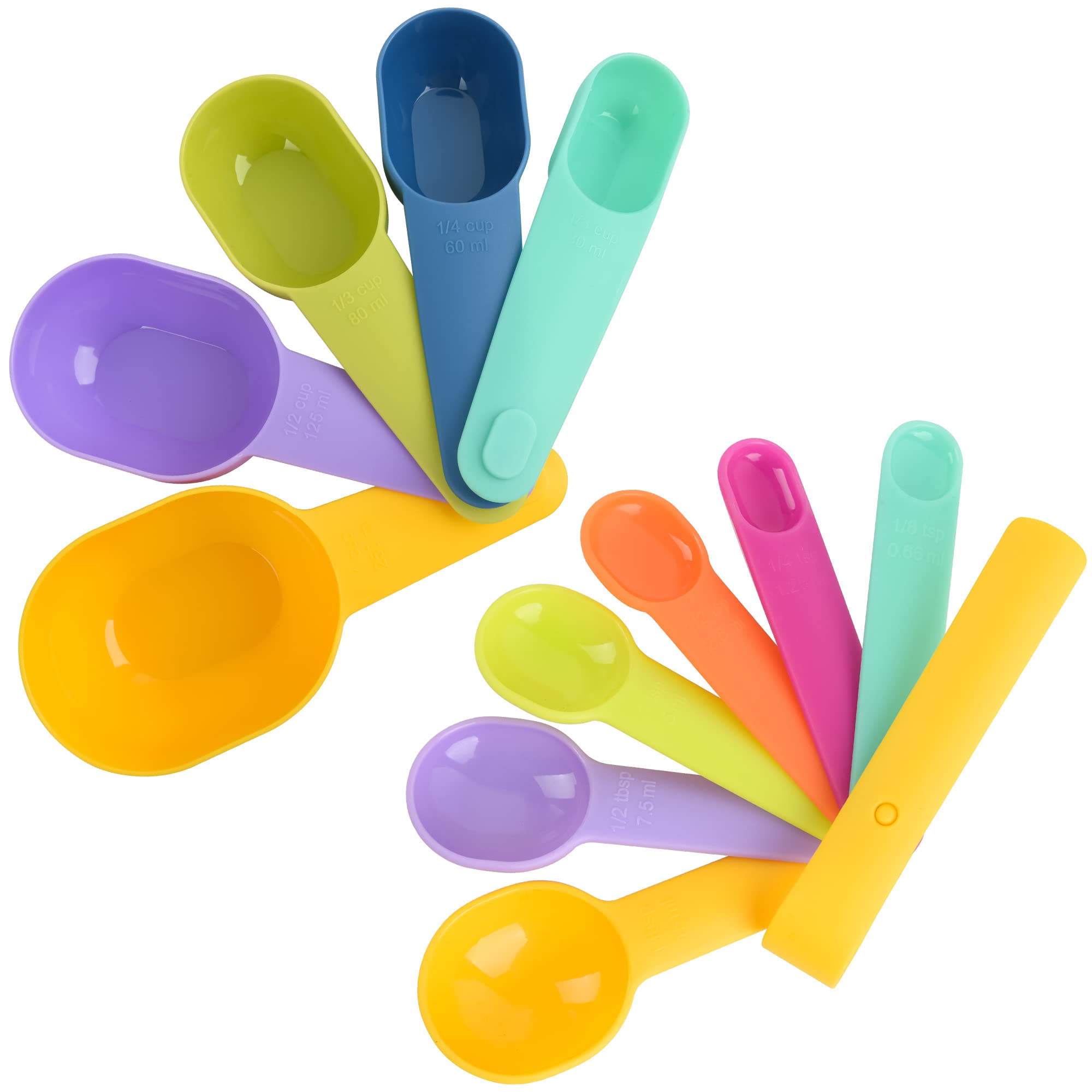 Rainbow Plastic Measuring Cups and Spoons Set - 5 Measuring Cups & 6 Spoons for Baking, Cooking, and Kitchen Use - Colorful Measuring Tools for Precise Liquid & Dry Ingredients - Perfect for Home Bakers, Chefs, and Cooking Enthusiasts