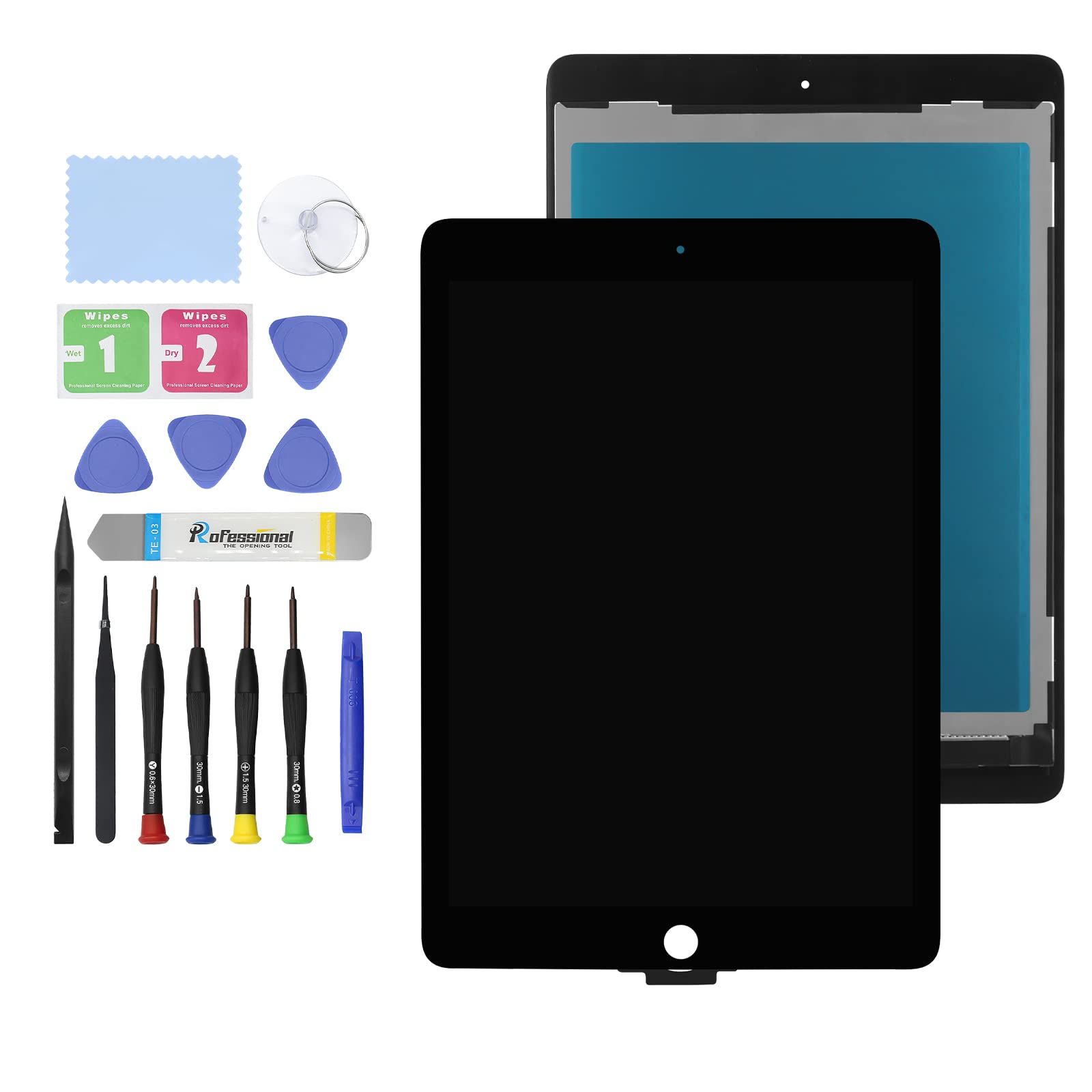 9.7 Inch iPad Air 2 (2nd Generation A1566/A1567) LCD Screen Replacement Kit - Premium Touch Digitizer Display Glass with Tools (Black) | DIY Repair for Cracked or Damaged Screens