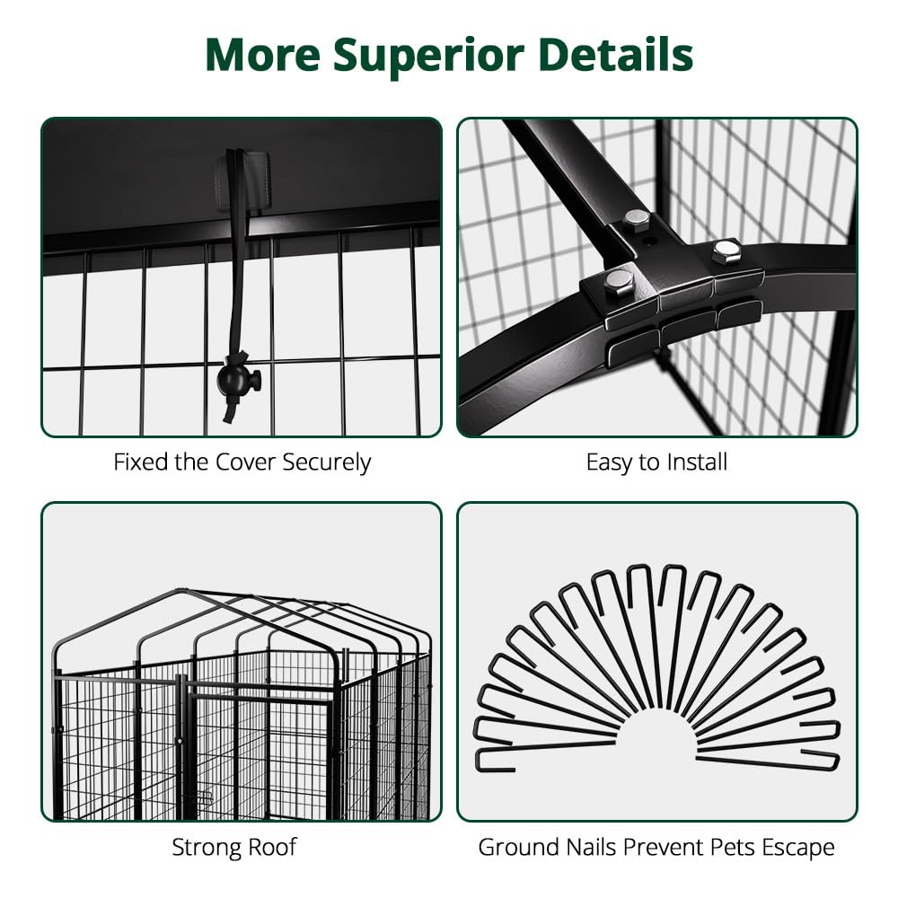 Heavy Duty 8'x6'x4' Outdoor Dog Kennel with Roof - UV-Resistant Waterproof Cover for Large Dogs - Durable Welded Steel Dog Crate & Playpen - Perfect for Backyard, Patio, and Kennel Training