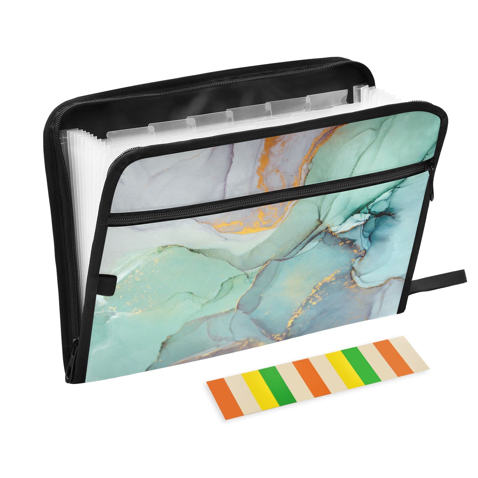 Kcldeci 13-Pocket Expanding File Folder - Colorful Marble Accordion Organizer with Zipper Closure for A4/Legal Documents | Perfect for Office, School & Home Organization