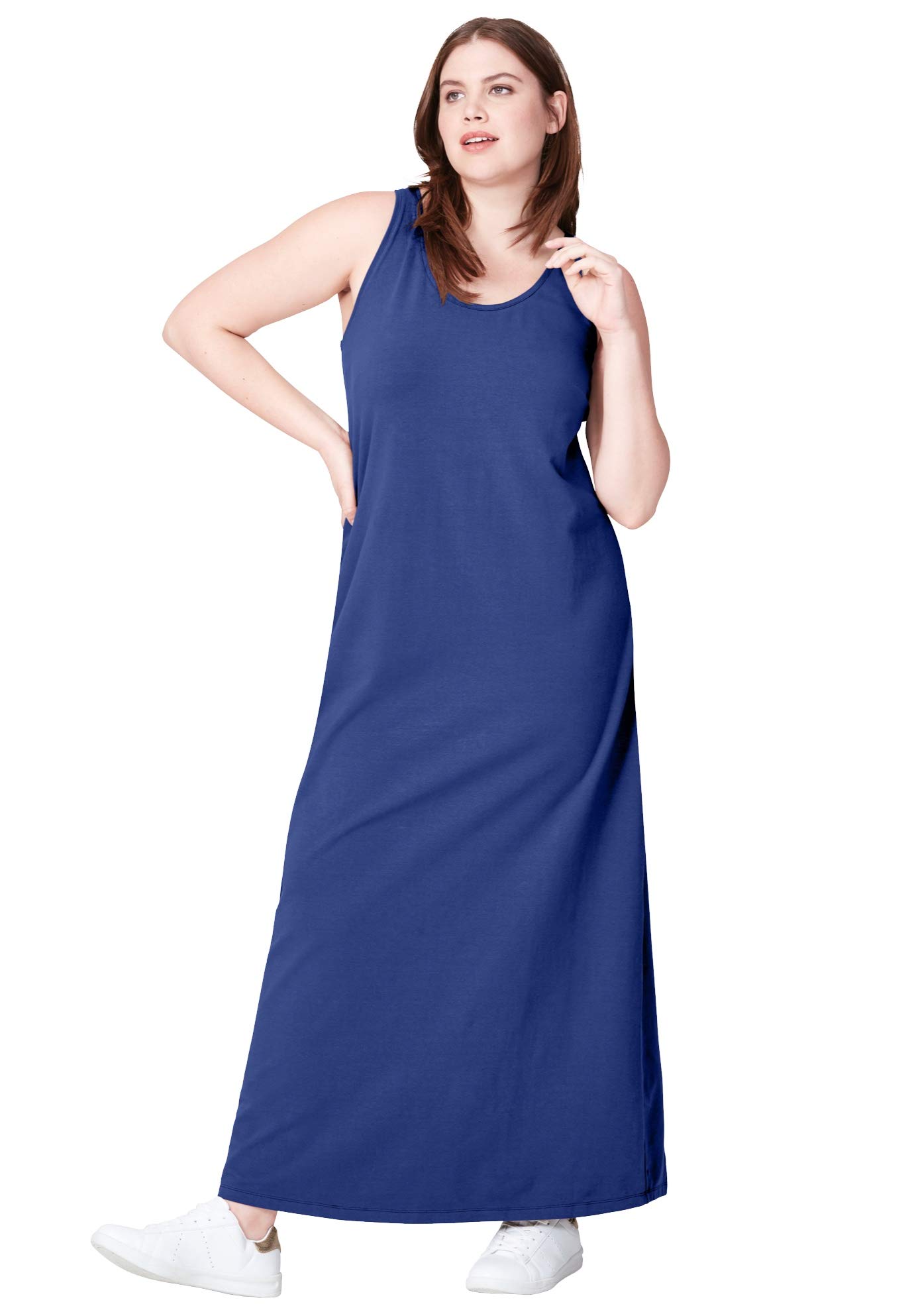 Ellos Women's Plus Size Sleeveless Knit Maxi Dress - Flowy Summer Beach Dress for Casual Wear & Vacation Outfits