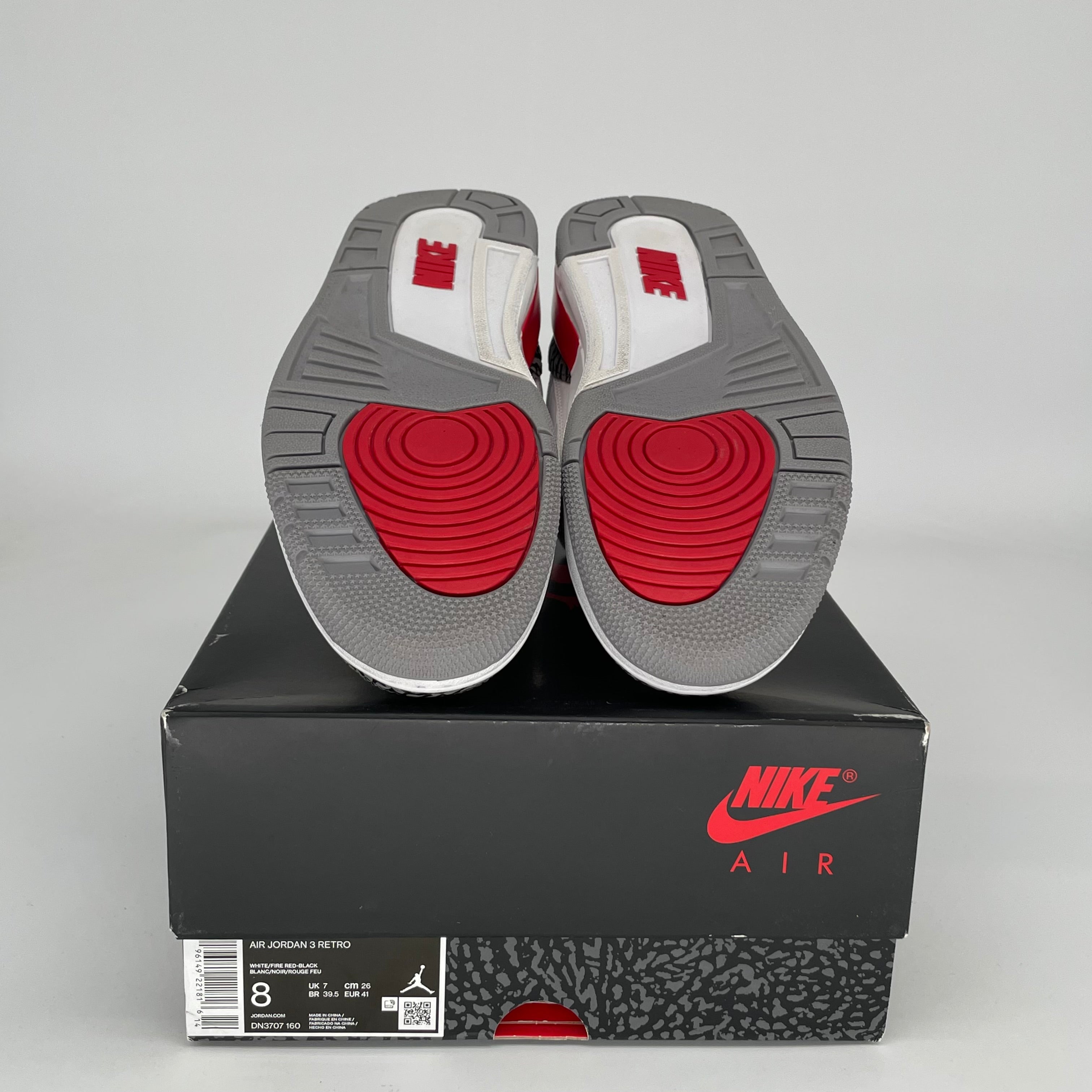 Original Air Jordan 3 Retro 'Fire Red' Men's Basketball Shoes Size 8 DN3707-160 - Perfect for Sneaker Collectors & Casual Streetwear Fashion