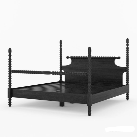 Handmade Black Wooden Four Poster Bed - Elegant Designer Bed Frame for Master Bedroom, Guest Room & Luxury Home Decor