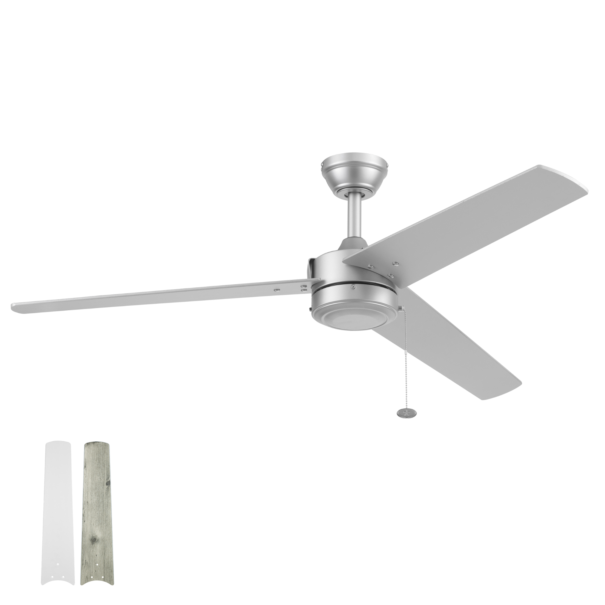 52 Inch Brushed Nickel Ceiling Fan with Pull Chain - Indoor/Outdoor Use for Living Room, Bedroom, Patio & Covered Porch