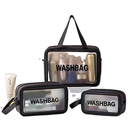 Waterproof 3-Piece Clear Toiletry Bag Set for Women & Men - Travel Cosmetic Organizer with 3 Sizes for Makeup, Accessories & Essentials | Perfect for Air Travel, Gym, Camping & Daily Use (Black)
