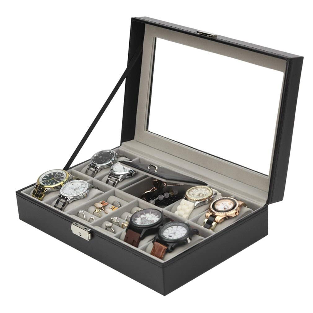 Premium PU Leather Watch & Jewelry Organizer Box - Multi-Compartment Storage Case for Earrings, Rings & Watches | Travel-Friendly Jewelry Display & Protection | Perfect for Home, Office & Gifts (Color: WP96700)