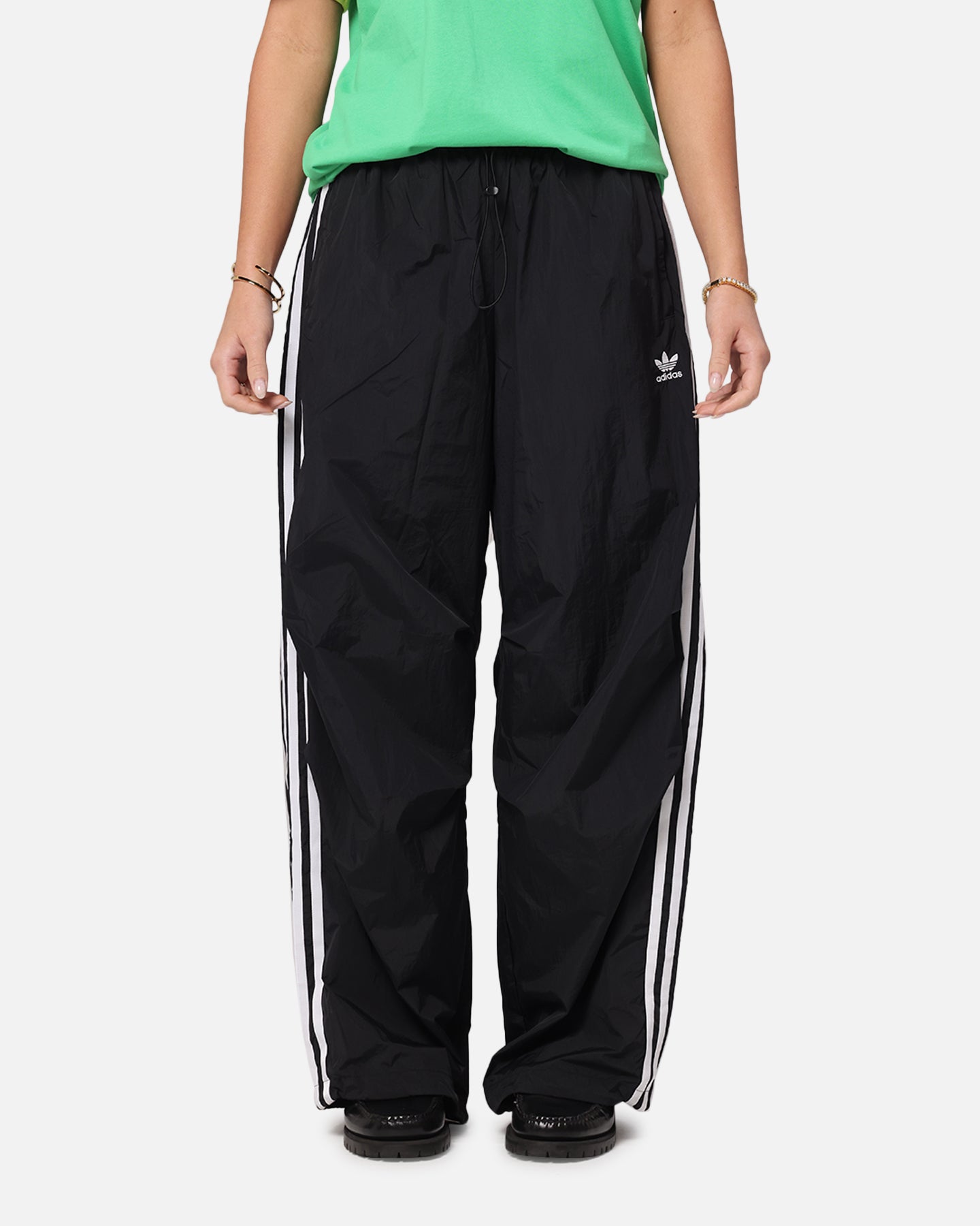 Adidas Women's 3 Stripes Parachute Pants - Black Athletic Joggers for Running, Yoga & Casual Wear | Comfortable Lounge Pants for Women