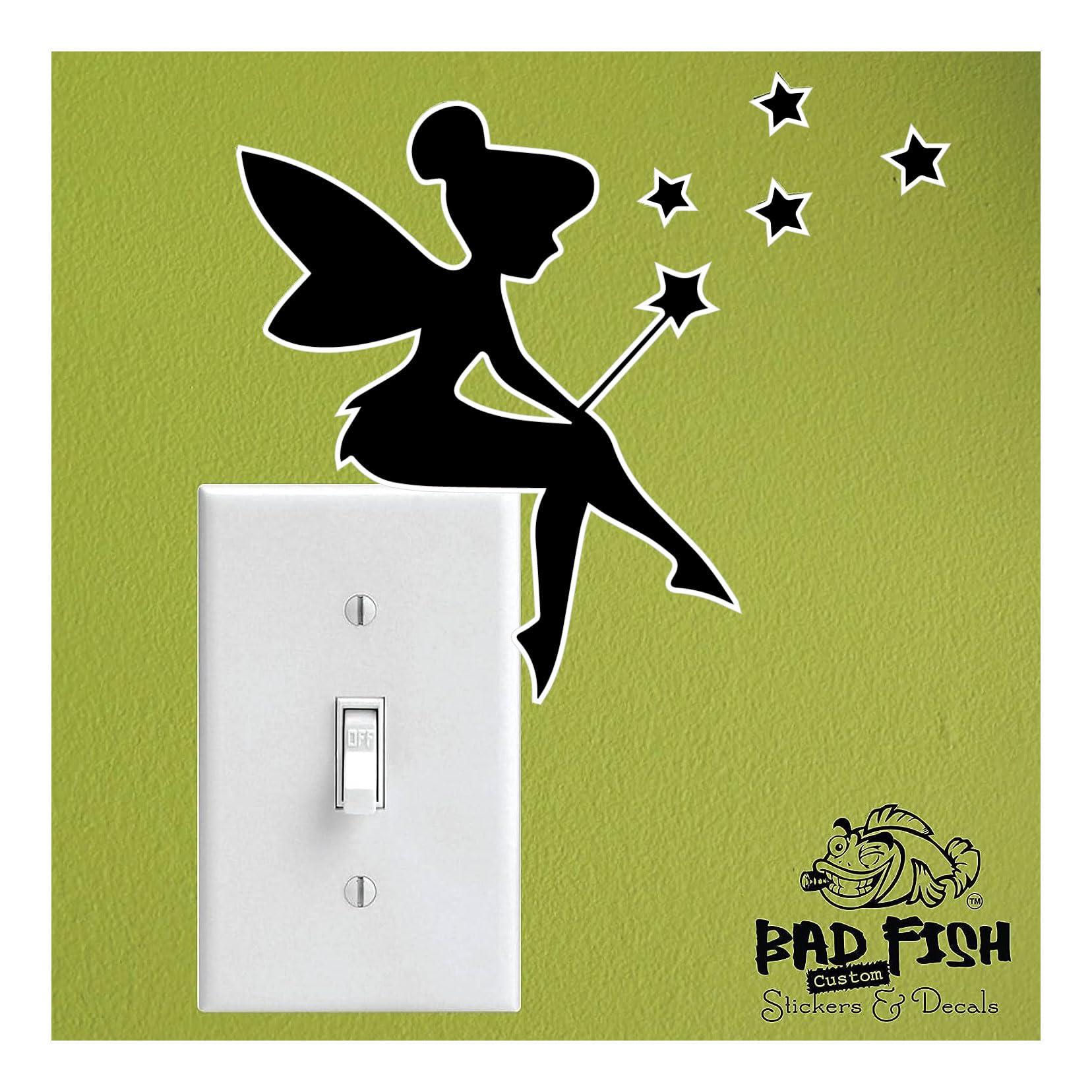 Bad Fish Custom Tinkerbell Fairy Vinyl Decals - Light Switch Covers, Wall Outlets & Home Decor Stickers for Bedroom, Nursery, Vehicle & Computer | DIY Wall Art & Home Improvement