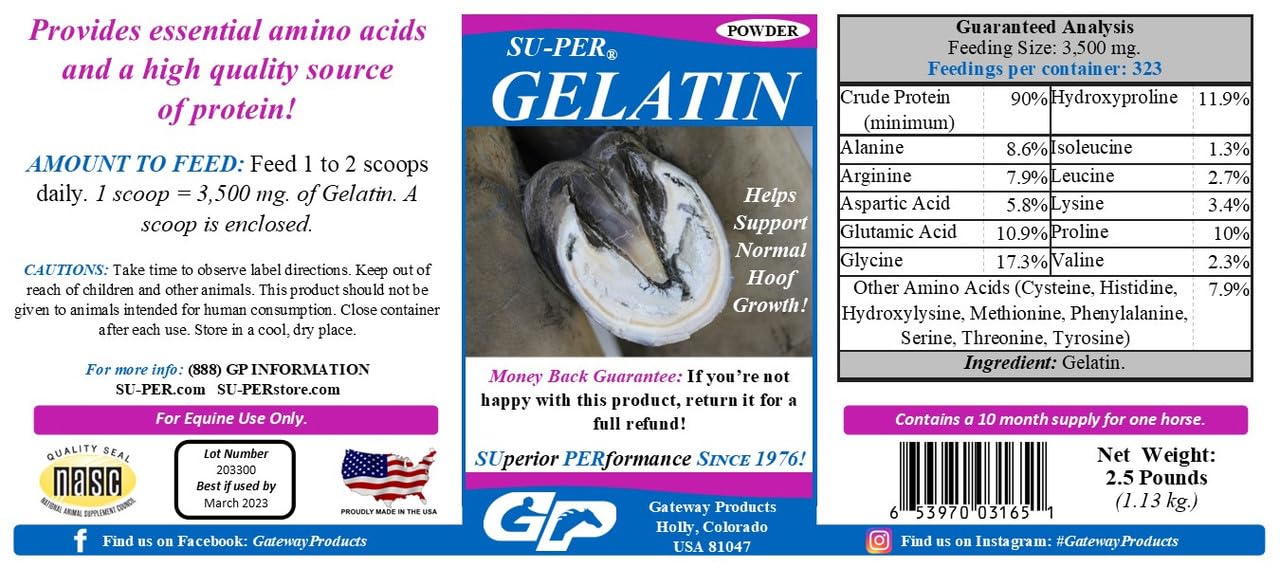 Premium Horse Hoof Supplement with Gelatin Powder for Joint Support & Healthy Hooves Growth - 2.5lb (2 Pack) - Ideal for Equine Hoof Care & Joint Maintenance in Training & Recovery