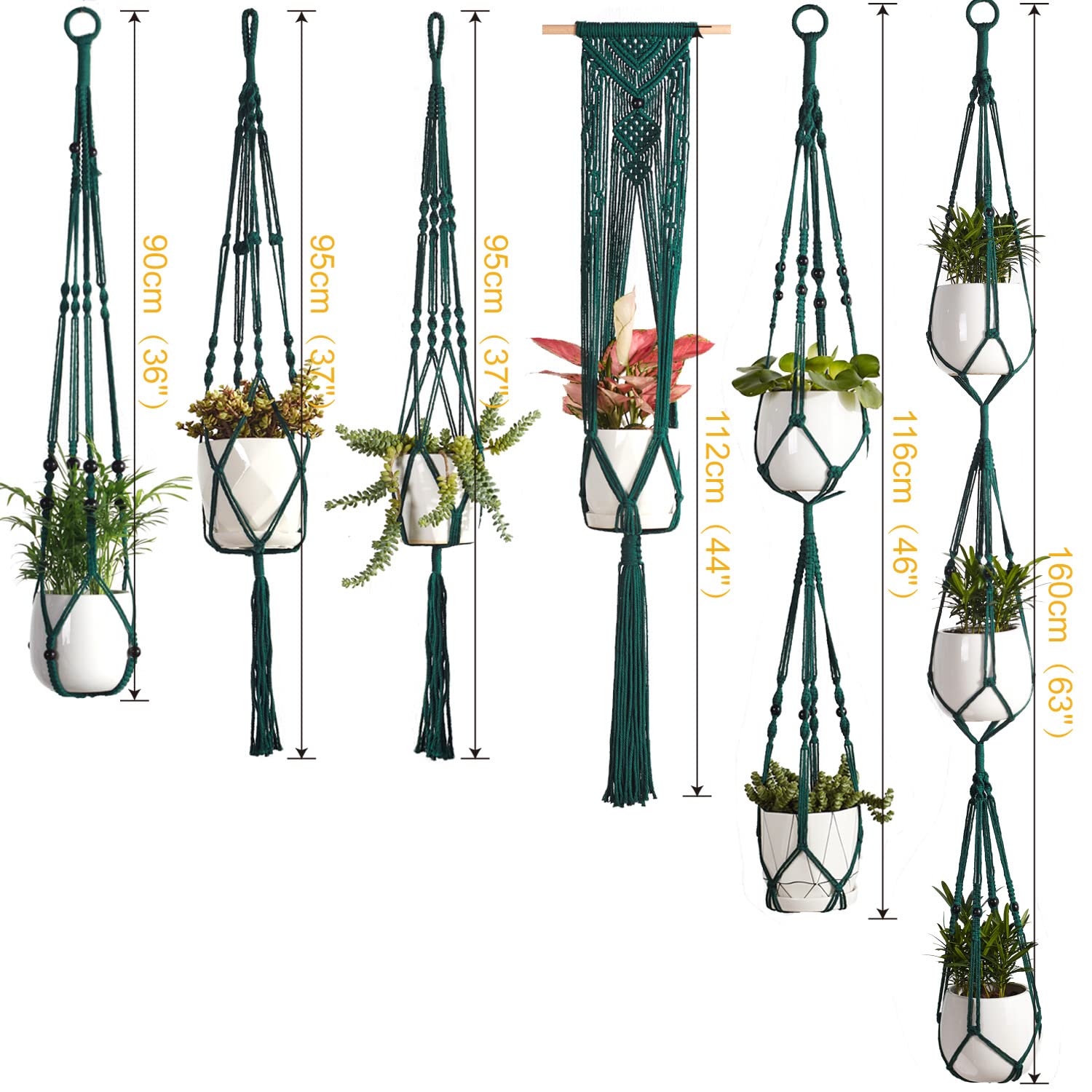 Handmade Macrame Plant Hangers for Indoor Plants - 6 Pack Boho Hanging Plant Holders with Strong Ropes, Home Wall Decor for Living Room, Bedroom, Balcony & Garden