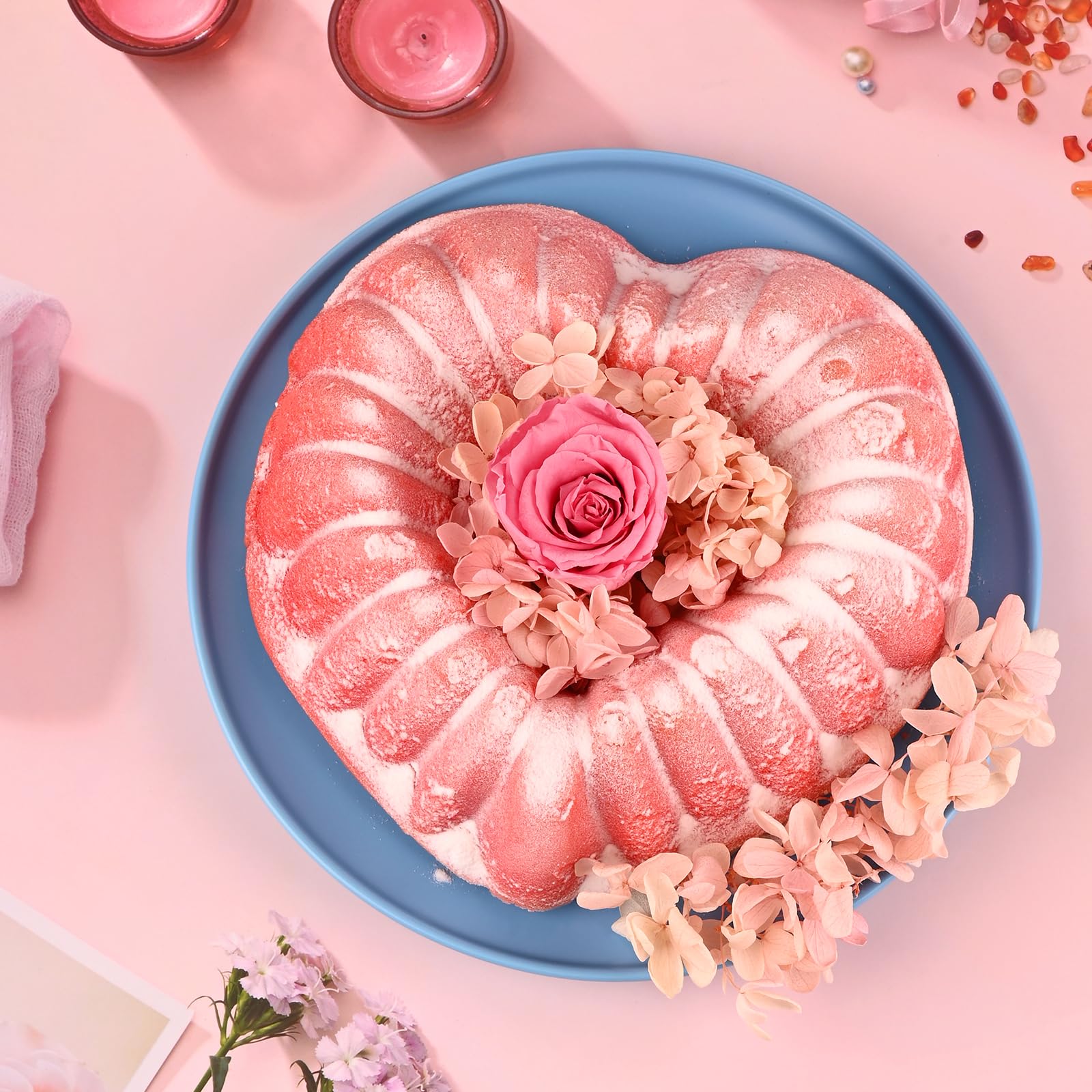 HUAKENER 2 Pack 9 Inch Heart Bundt Pans - Nonstick Silicone Cake Molds for Valentine's Day Baking, Romantic Desserts & Special Occasion Cakes (Perfect for Wedding, Anniversary & Birthday Parties)