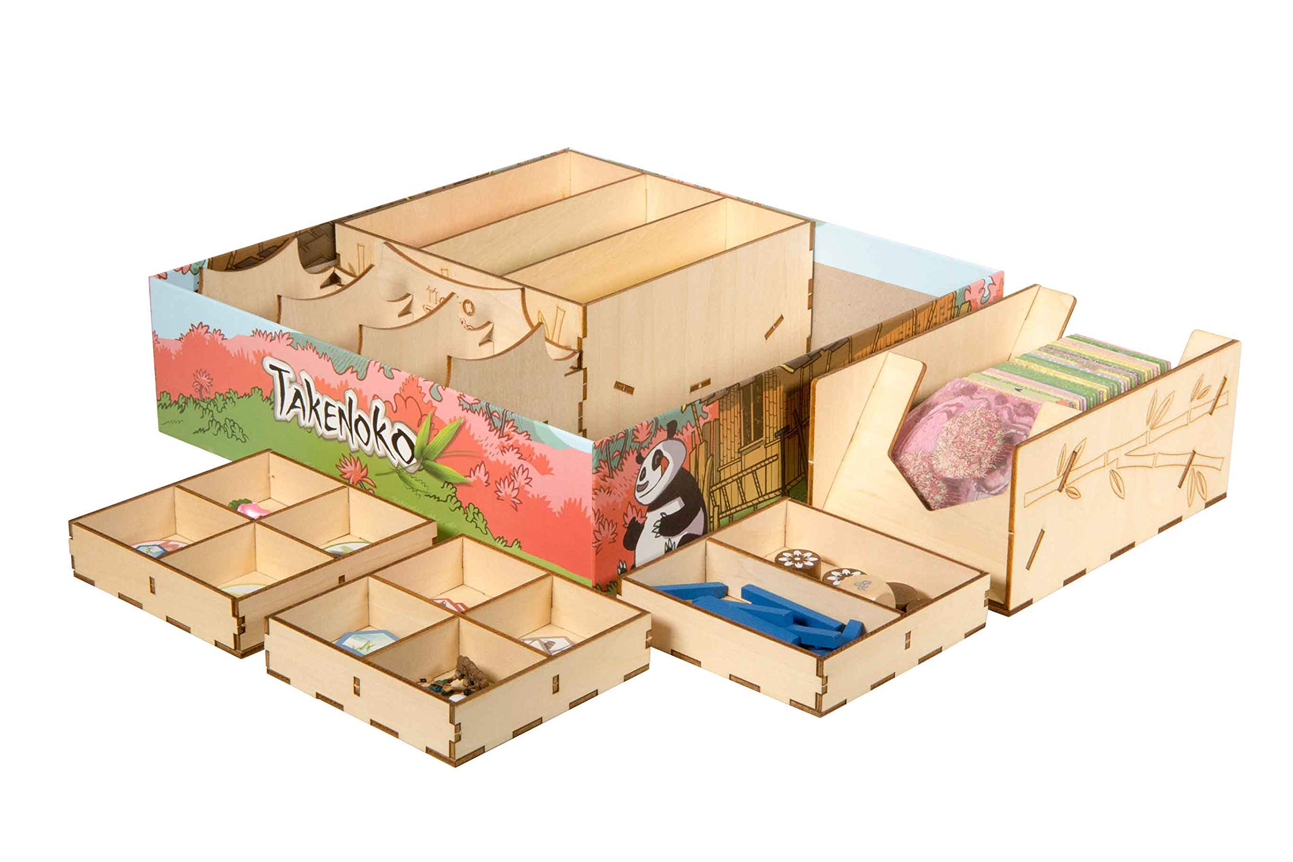 Premium Wooden Game Organizer for Takenoko Board Game - Broken Token Compatible Storage Box with Multiple Trays - Perfect for Game Night Organization & Compact Storage