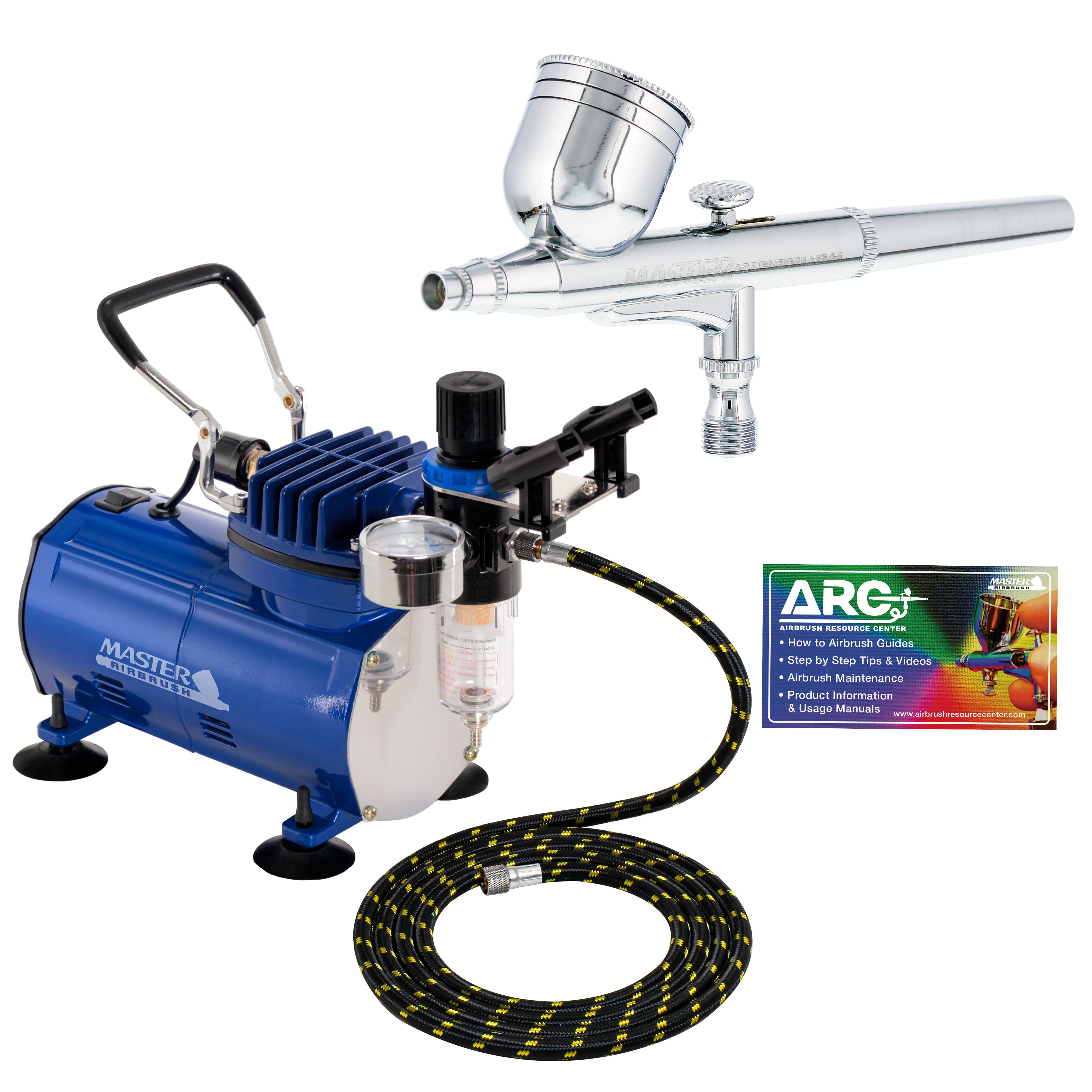 G22 Gravity Feed Dual Action Airbrush Kit - 1/3 oz. Fluid Cup, 0.3 mm Tip with Hose & 1/5HP Air Compressor - Professional Multi-Purpose Airbrushing System for Model Painting, Cake Decorating & DIY Crafts
