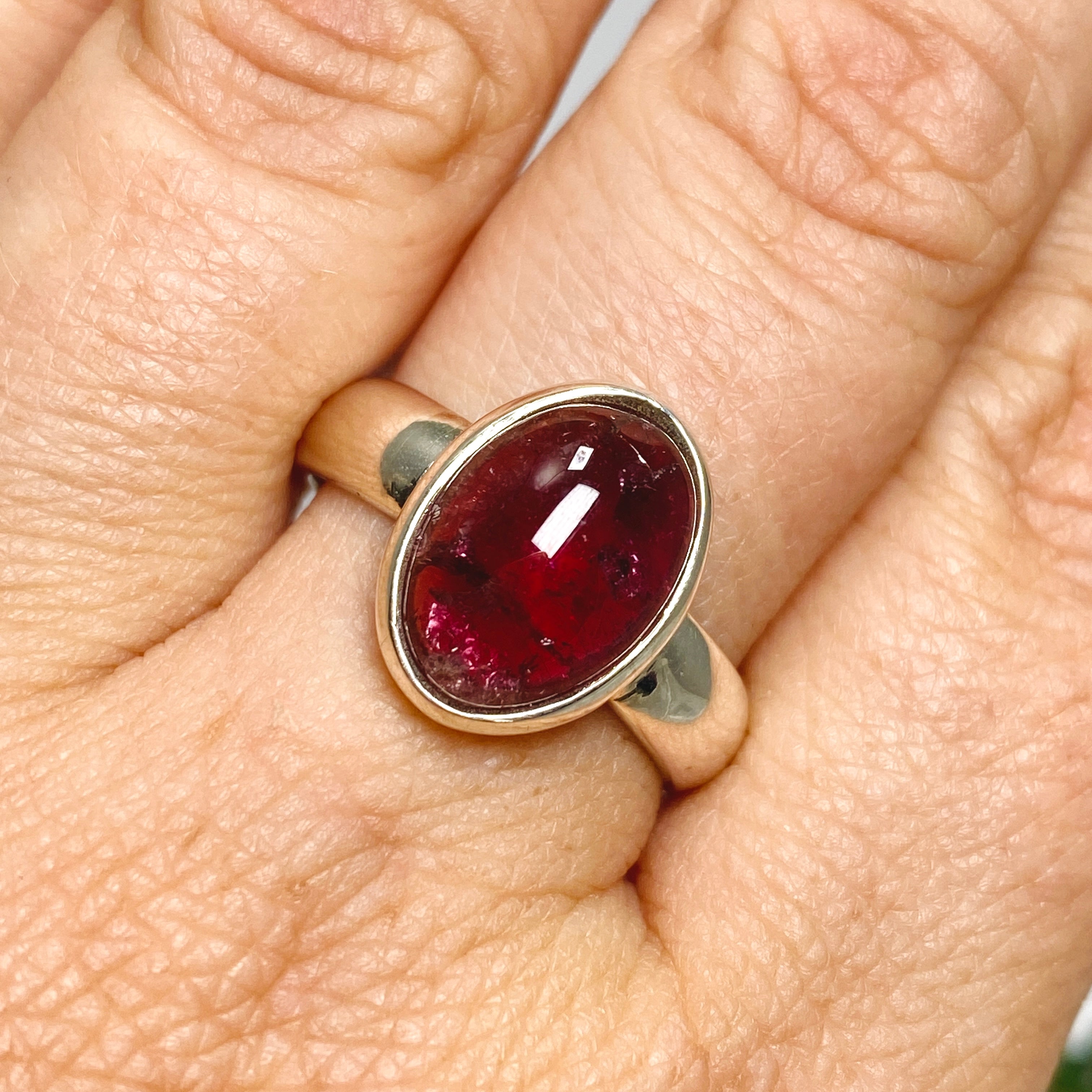 Natural Pink Tourmaline Oval Cabochon Ring - Size 8.5 Sterling Silver Jewelry PRGJ737 - Perfect for Engagement, Anniversary & Everyday Wear