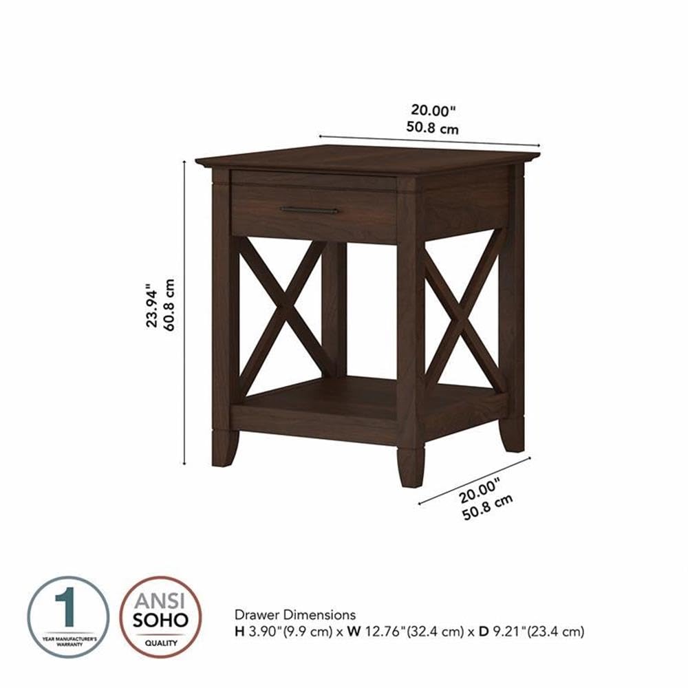 BOWERY HILL Cherry Wood Nightstand with Drawer - Modern Bedside Table for Bedroom, Living Room, or Guest Room - Sturdy Engineered Wood Construction